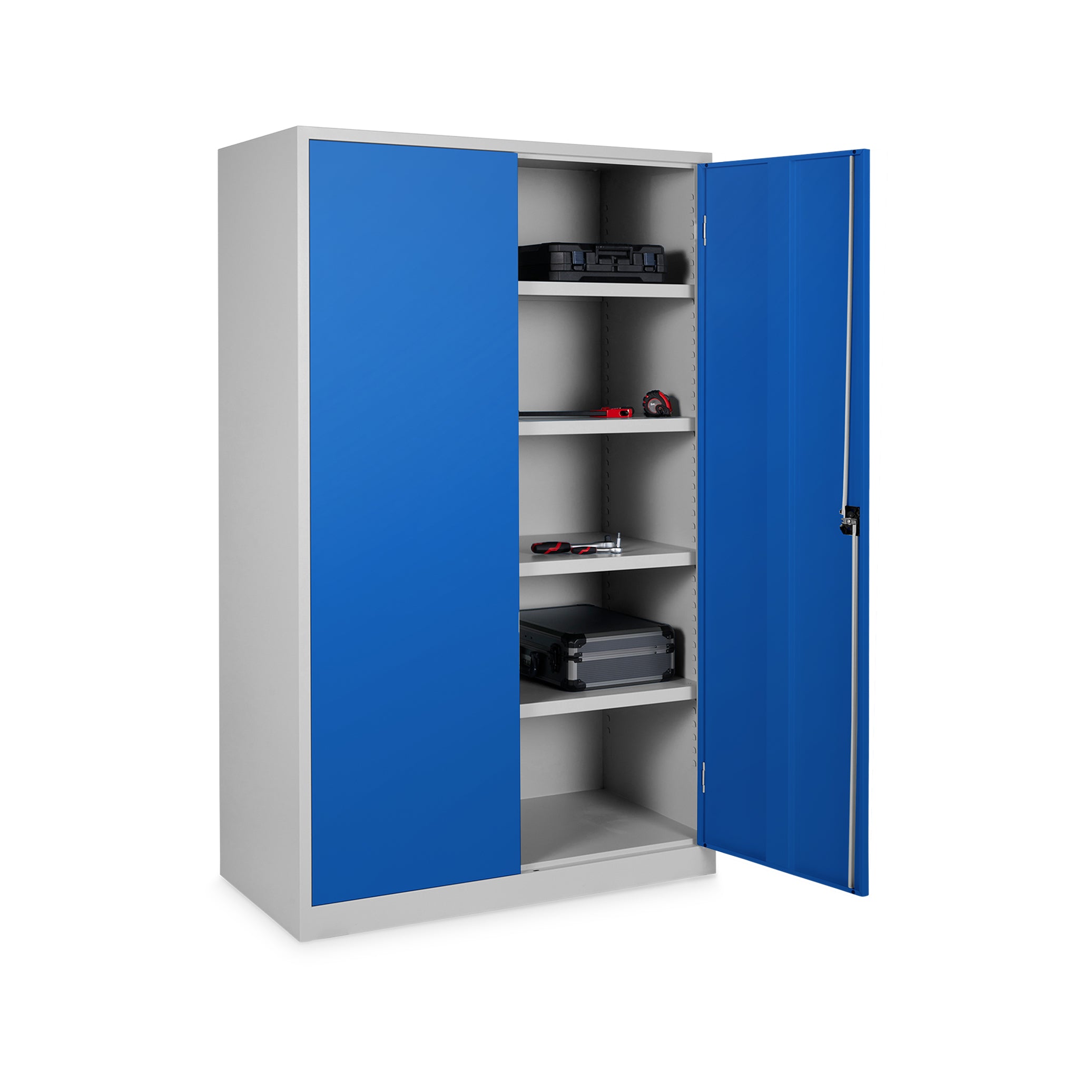 Tiefer Flügeltürenschrank 1200 × 600 × 1950 mm, farbe lichtgrau/enzianblau