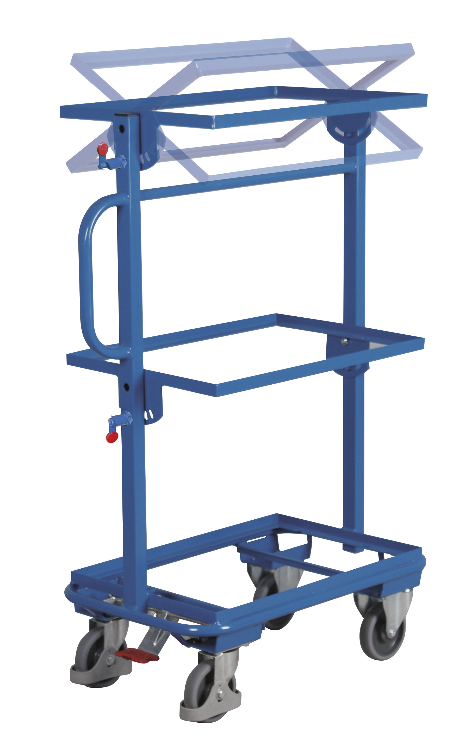 Neigbarer Beistellwagen 815 x 455 x 1185 mm ohne Böden, für Kisten 600 x 400 mm, RAL 5010, ideal für Kommissionierung & Transport