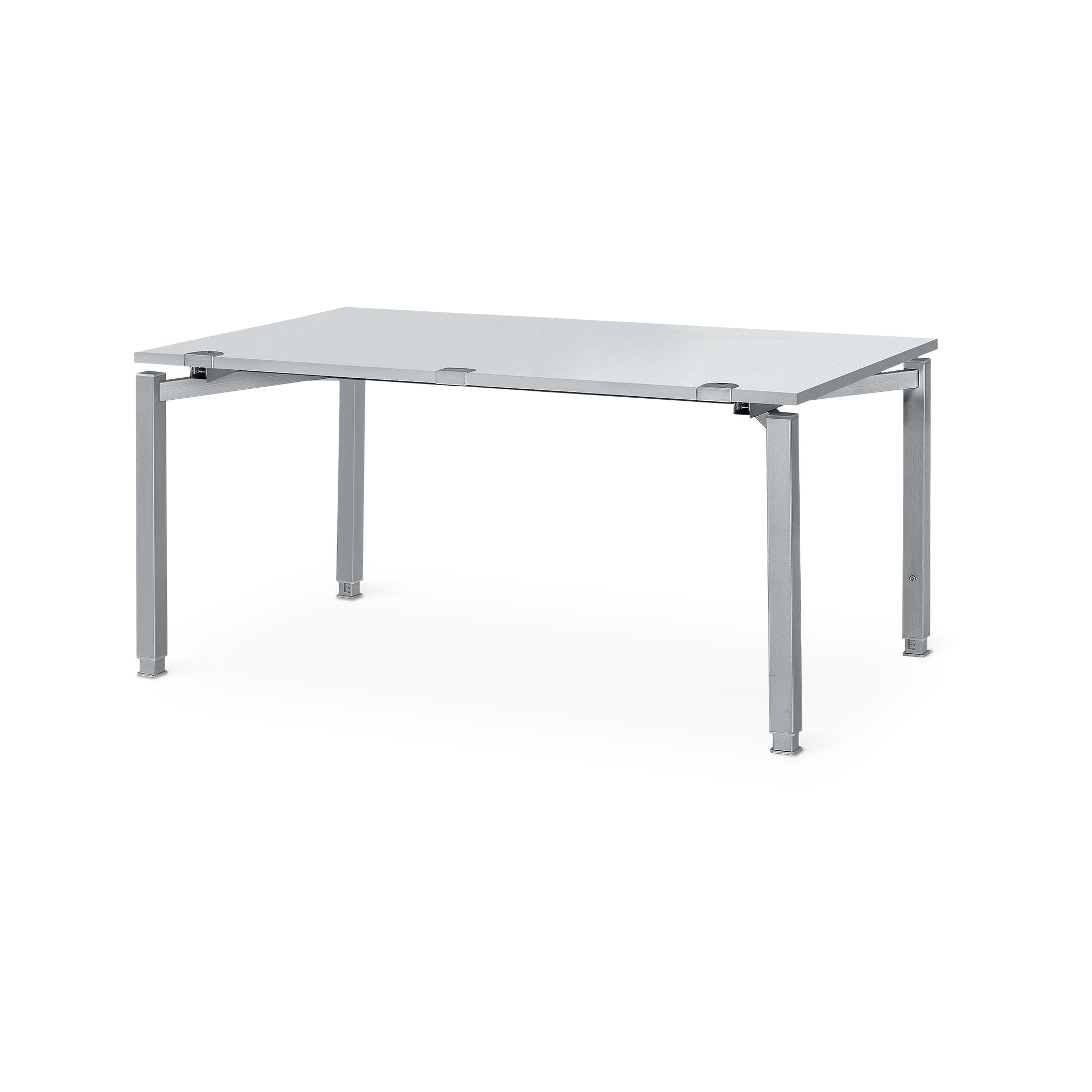 Stabiler Schreibtisch 1600 × 800 mm, manuell höhenverstellbar 680–820 mm, Dekor Weißaluminium / Grau
