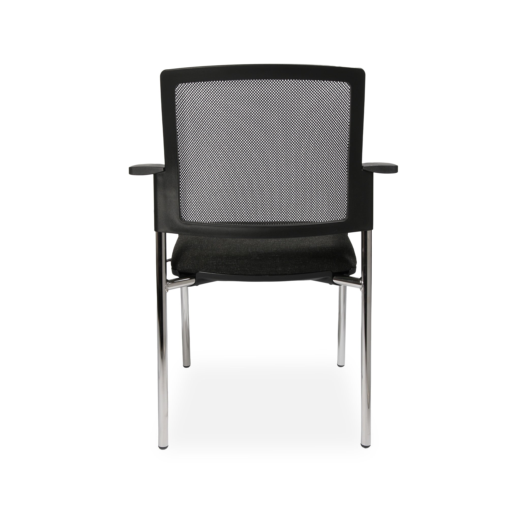 Besucherstuhl BTOB 10 mit Netzrücken und 4-Fuß-Gestell – stapelbar bis 6 – für Wartebereich & Konferenz – Anthrazitfarbenes Polster – solide & bequem