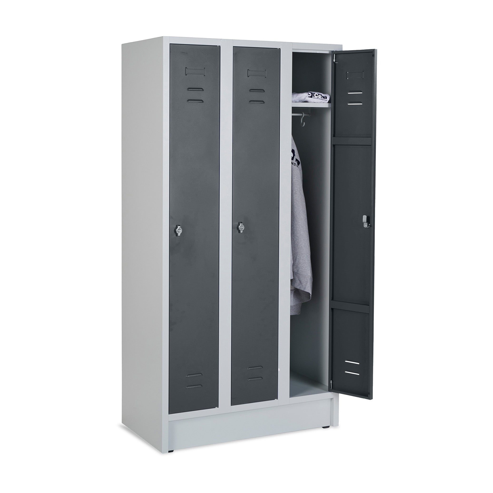 Umkleidespind mit 2 Abteilen, 900 mm breit, Lichtgrau / Anthrazitgrau
