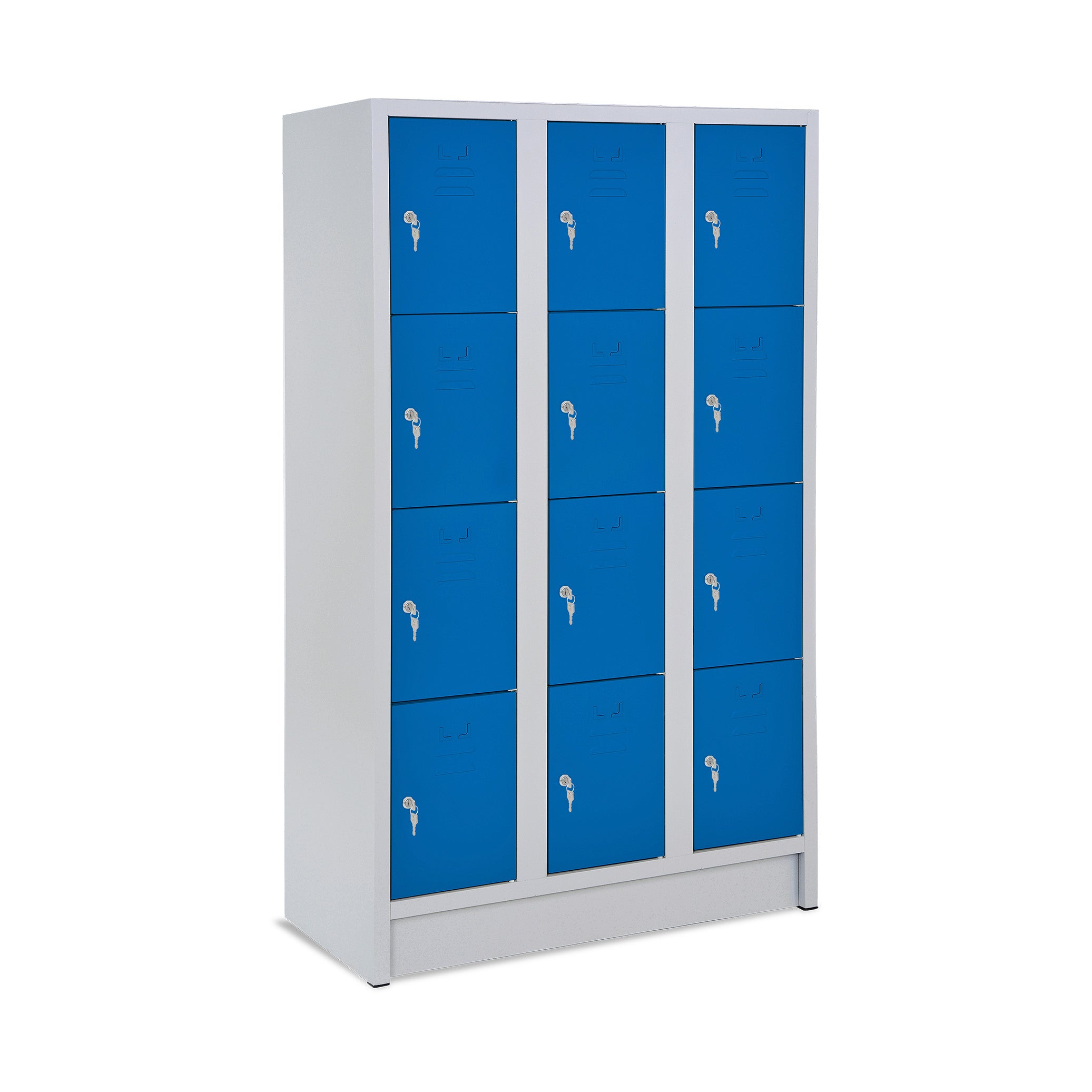 Moderne Fächersäule mit 12 Türen, 1050 × 500 × 1800 mm, Farbe lichtgrau / enzianblau Moderne Fächersäule mit 12 Türen, 1050 × 500 × 1800 mm, Farbe lichtgrau / enzianblau