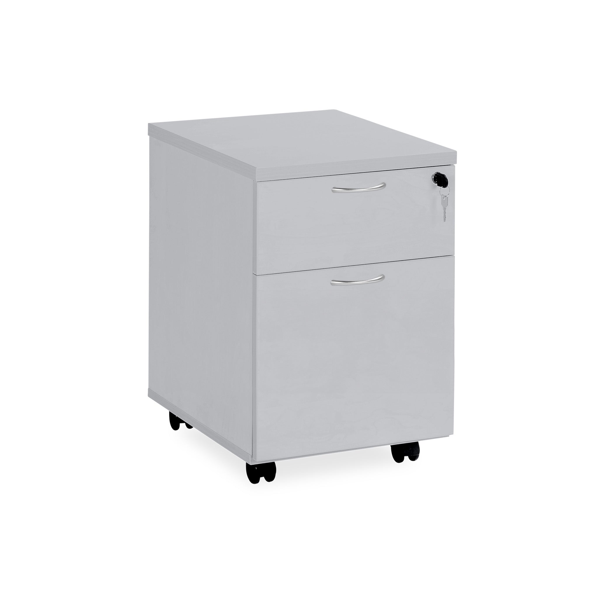 Kompakter Rollcontainer aus Holz mit 2 Schubladen, 405 × 590 mm, Dekor Grau/Grau – mit Hängeregisterauszug