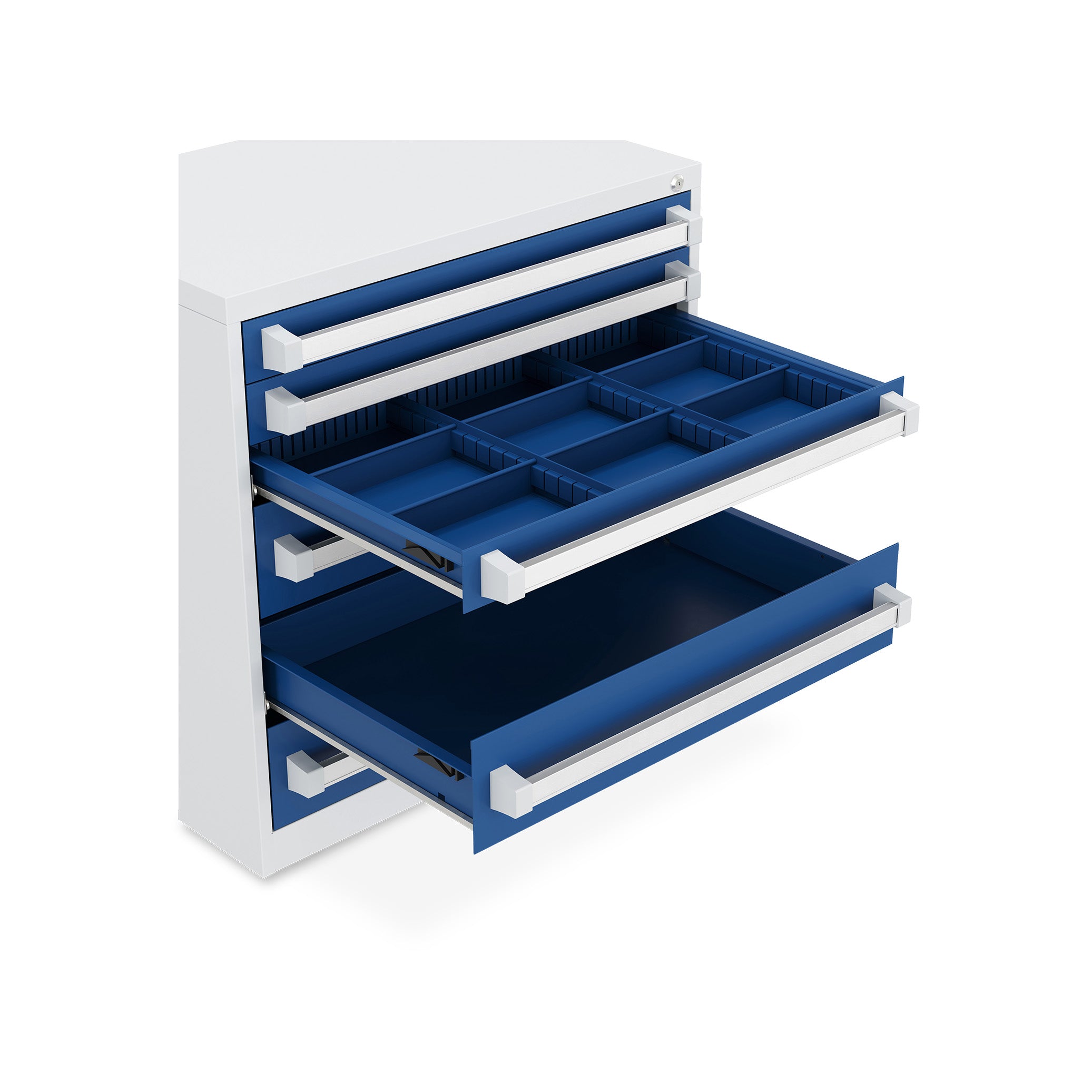 Kompakter Schubladenschrank 800 × 525 × 800 mm – 6 Schubladen, Farbe lichtgrau / enzianblau