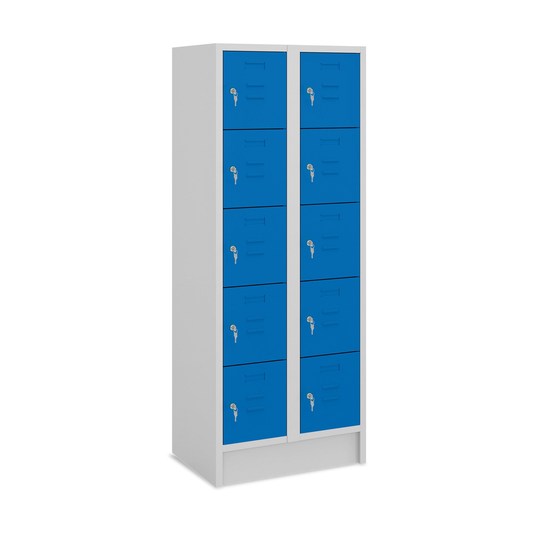 Breiter Fächerschrank mit 10 Türen, 700 × 500 × 1800 mm, Farbe lichtgrau / enzianblau