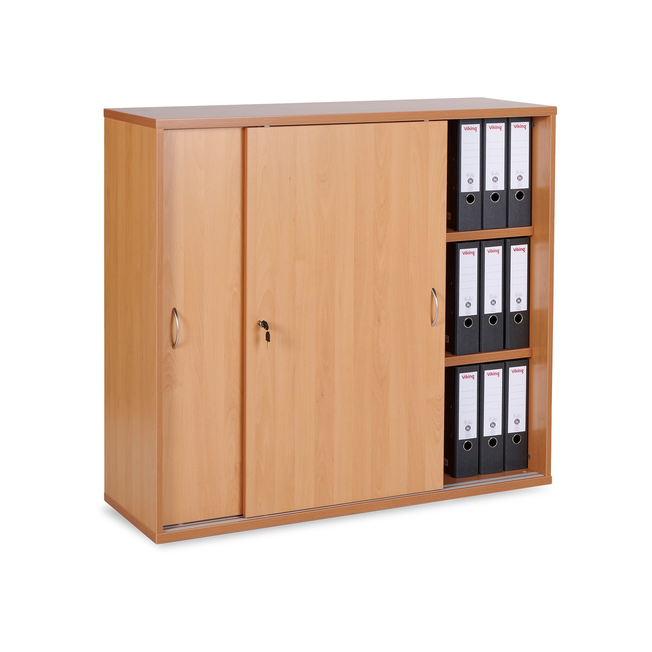 Mittelhoher Schiebetürenschrank 1200 × 400 × 1095 mm, 3 Ordnerhöhen, Farbe Buche/Buche Mittelhoher Schiebetürenschrank 1200 × 400 × 1095 mm, 3 Ordnerhöhen, Farbe Buche/Buche