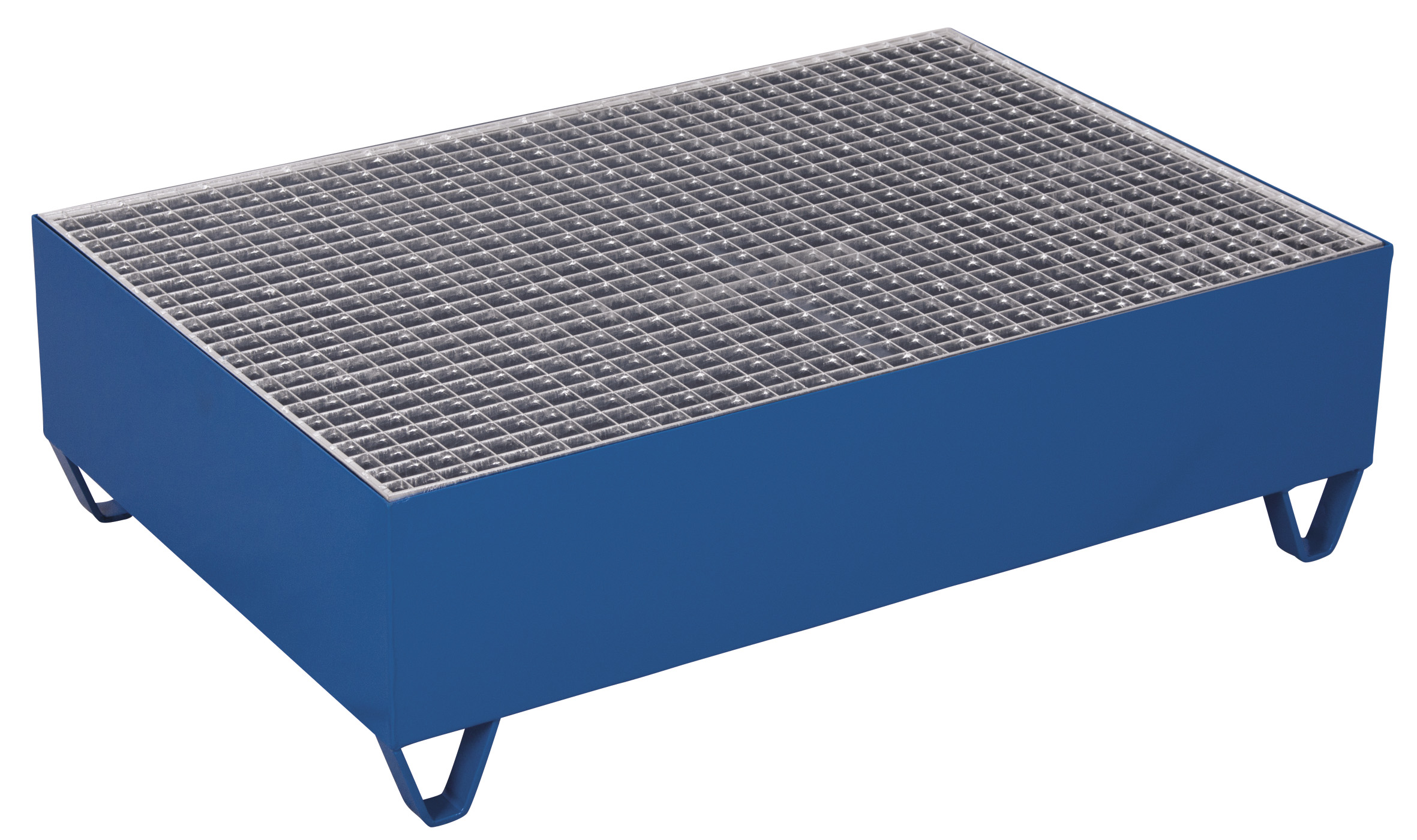 Robuste Auffangwanne 1200 × 800 × 360 mm mit Gitterrost für 2 Fässer à 200 Liter, RAL 5010