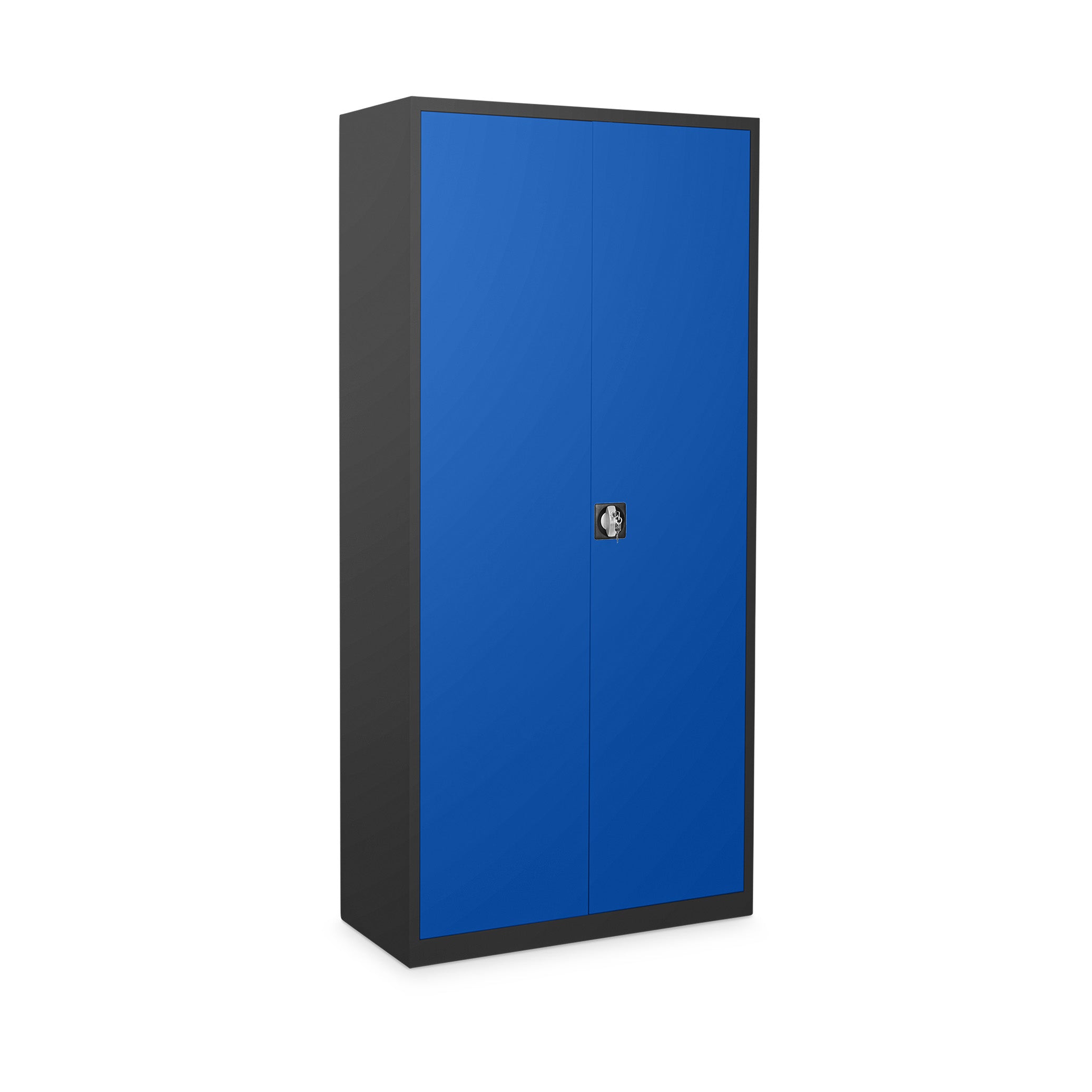 Stahl-Aktenschrank 800 × 380 × 1800 mm (4,5 Ordnerhöhen), Tiefschwarz / Enzianblau – robuster Stahlschrank für sichere Aktenaufbewahrung