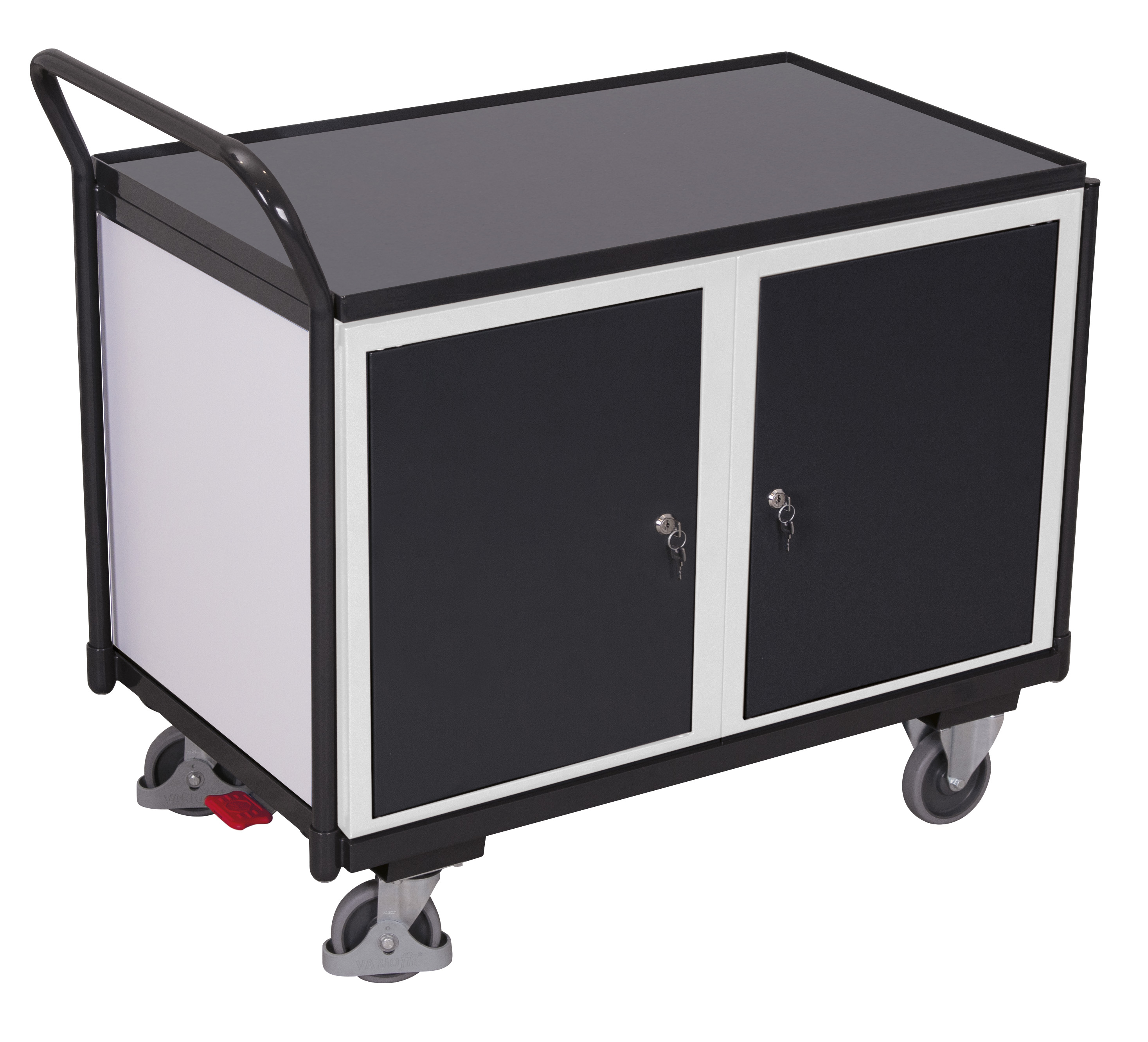 Kompakter Werkstattwagen 250 kg mit 1 Ladefläche und Schrank, RAL 7016, 1125 × 625 mm Kompakter Werkstattwagen 250 kg mit 1 Ladefläche und Schrank, RAL 7016, 1125 × 625 mm