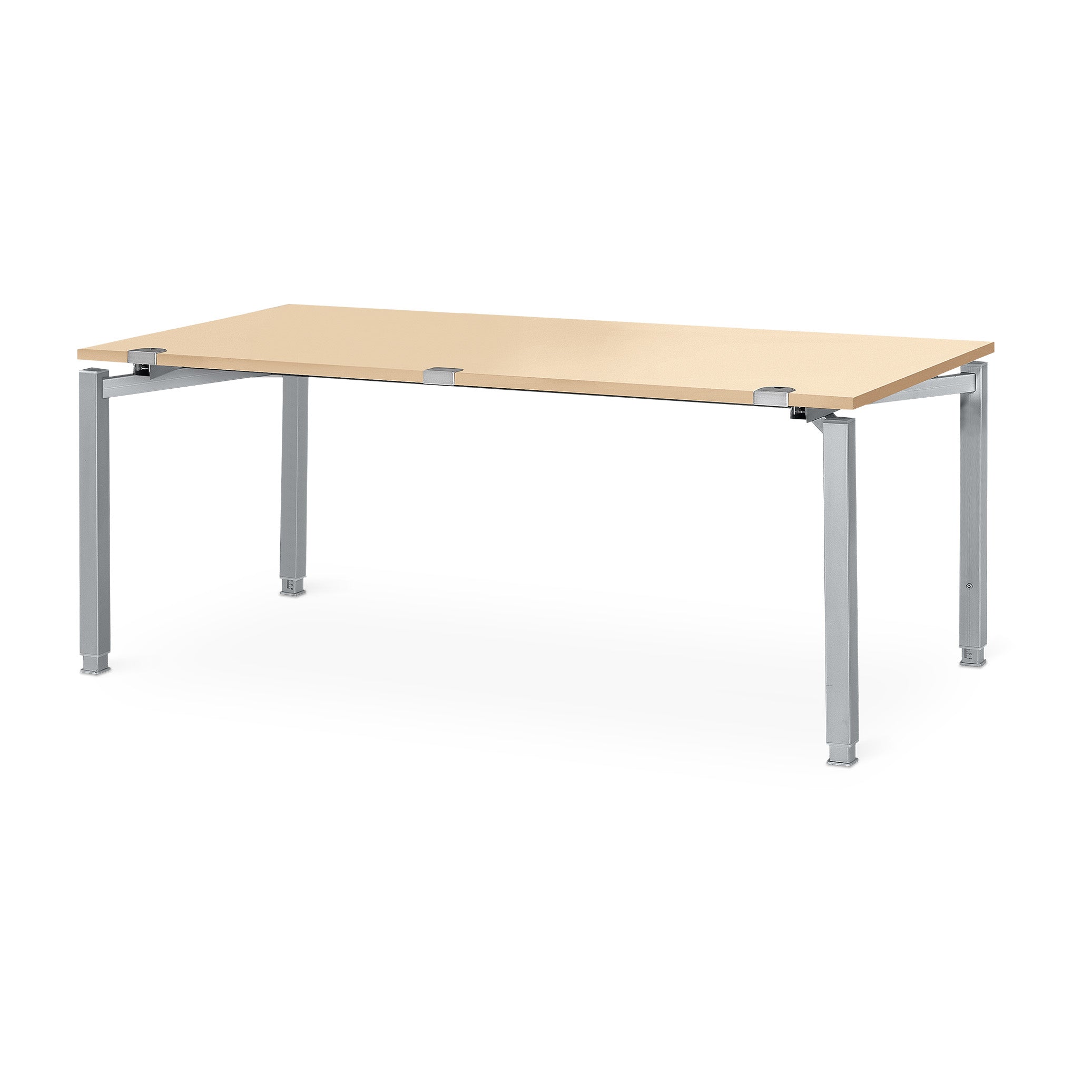 Stabiler Schreibtisch 2000 × 800 mm, manuell höhenverstellbar 680–820 mm, Dekor Weißaluminium / Ahorn