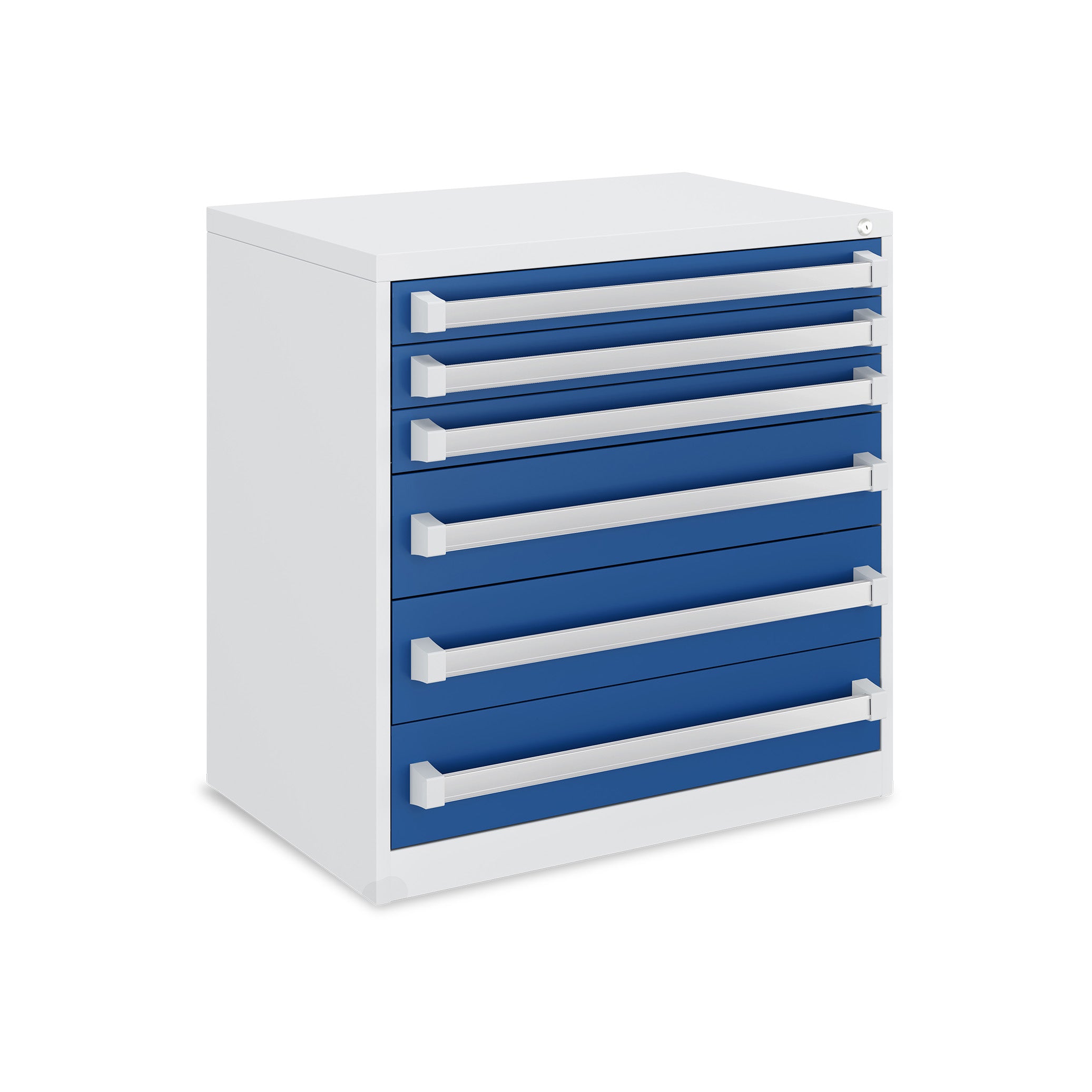 Kompakter Schubladenschrank 800 × 525 × 800 mm – 6 Schubladen, Farbe lichtgrau / enzianblau