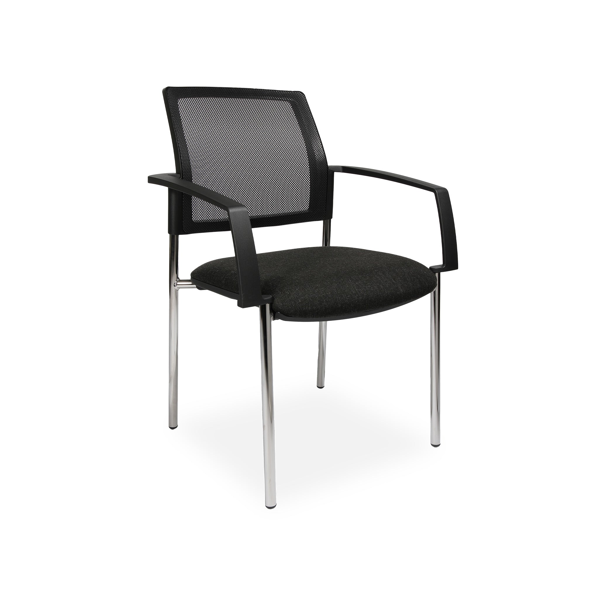 Besucherstuhl BTOB 10 mit Netzrücken und 4-Fuß-Gestell – stapelbar bis 6 – für Wartebereich & Konferenz – Anthrazitfarbenes Polster – solide & bequem