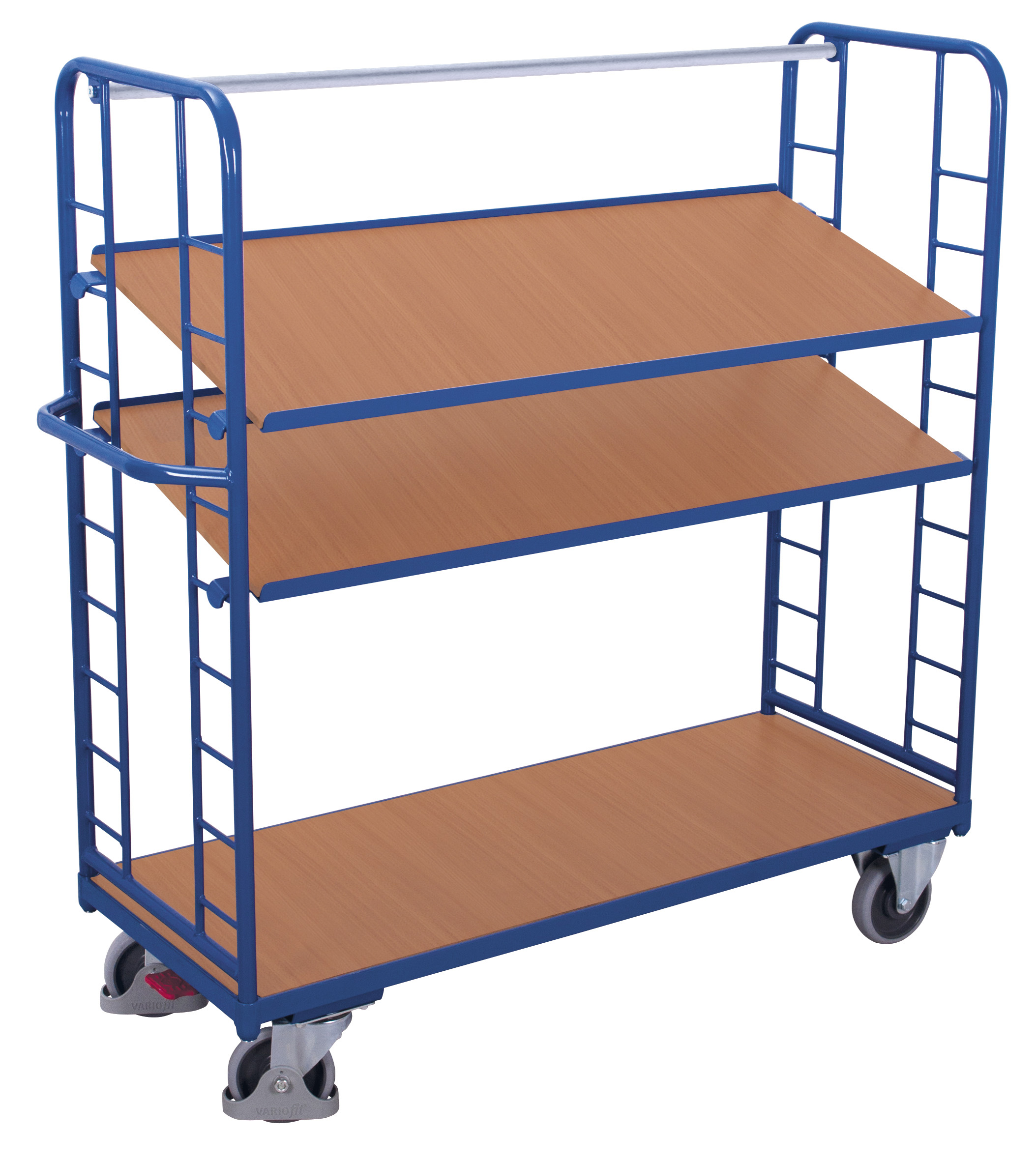 Flexibler Etagenwagen 1510 × 550 mm mit 3 Holzböden, 250 kg Traglast, RAL 5010, ideal für Lager & Werkstatt Leistungsstarker Etagenwagen 1805 × 650 mm mit 3 Holzböden, 400 kg Traglast, RAL 5010, ideal für Lager & Werkstatt