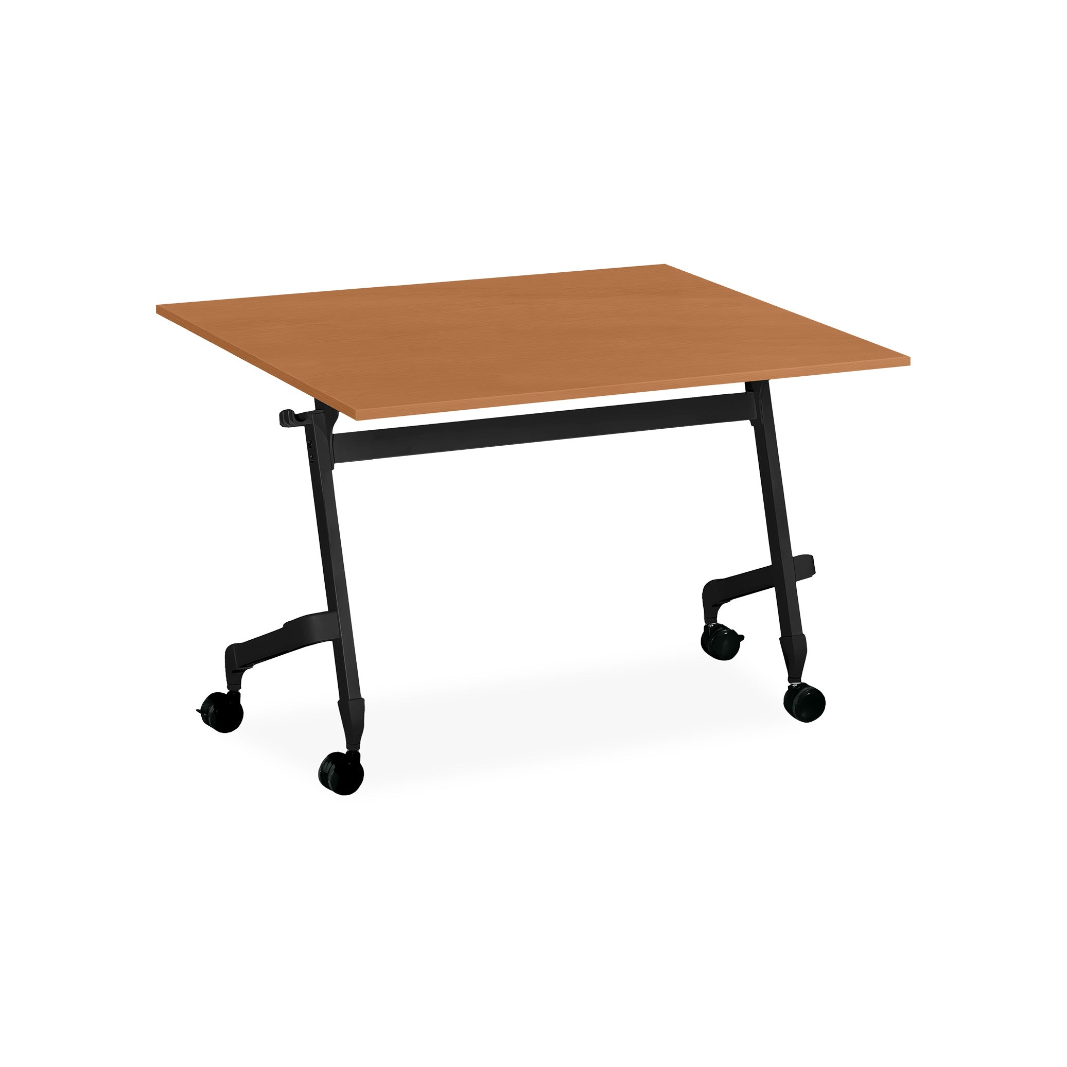 Kompakter Klapptisch 1200 × 800 mm, mit Rollen, Höhe 720 mm, Farbe Tiefschwarz/Buche