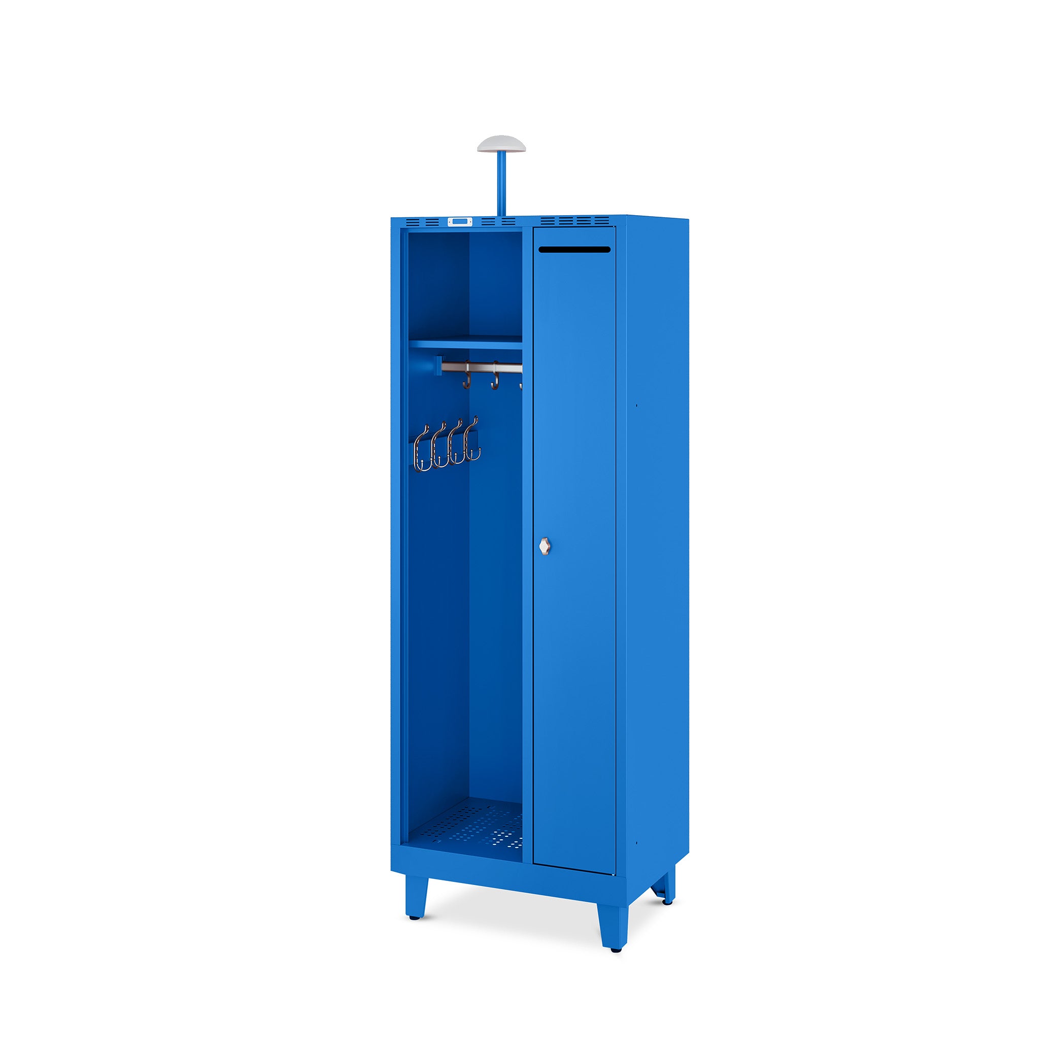 Großzügiger Feuerwehr-Doppelspind 700 × 500 × 1920 mm, Farbe lichtgrau / enzianblau