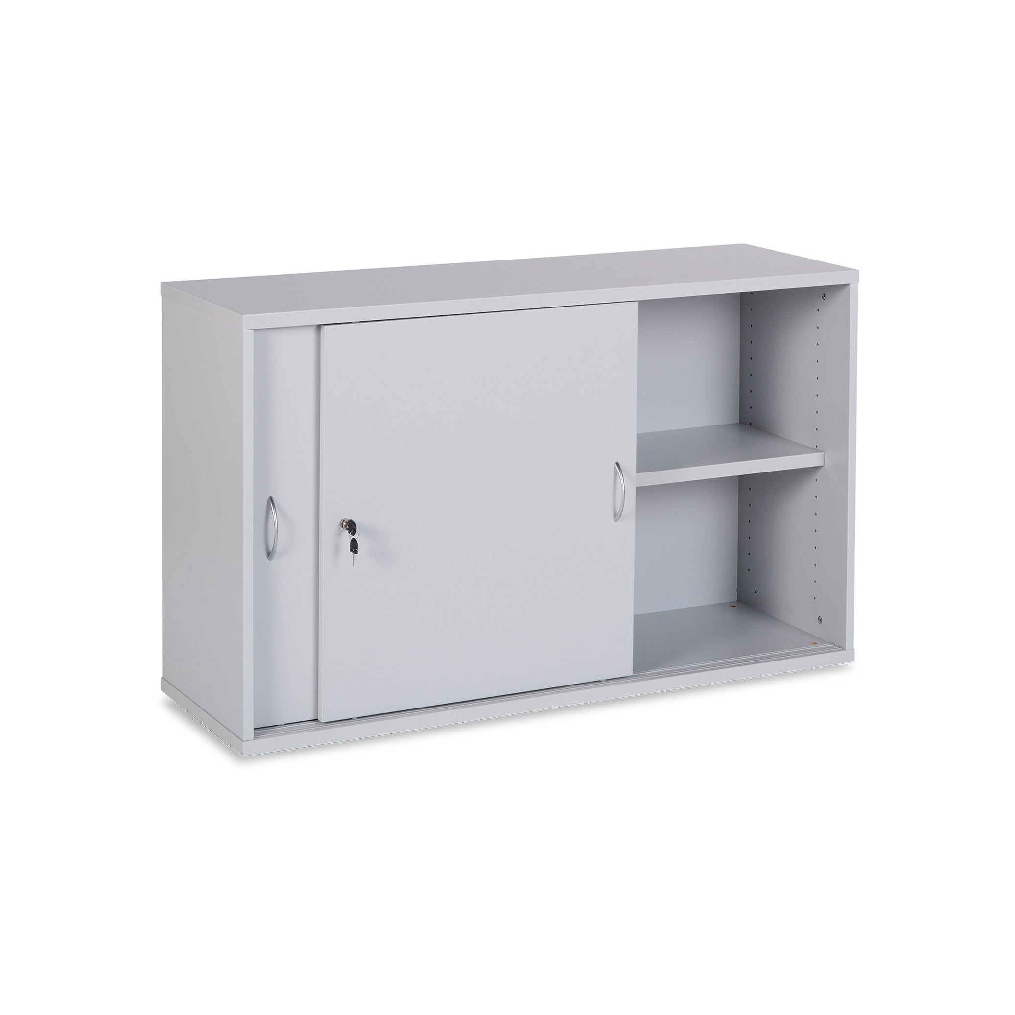 Kompakter Schiebetürenschrank 1200 × 400 × 740 mm, 2 Ordnerhöhen, Farbe Grau/Grau