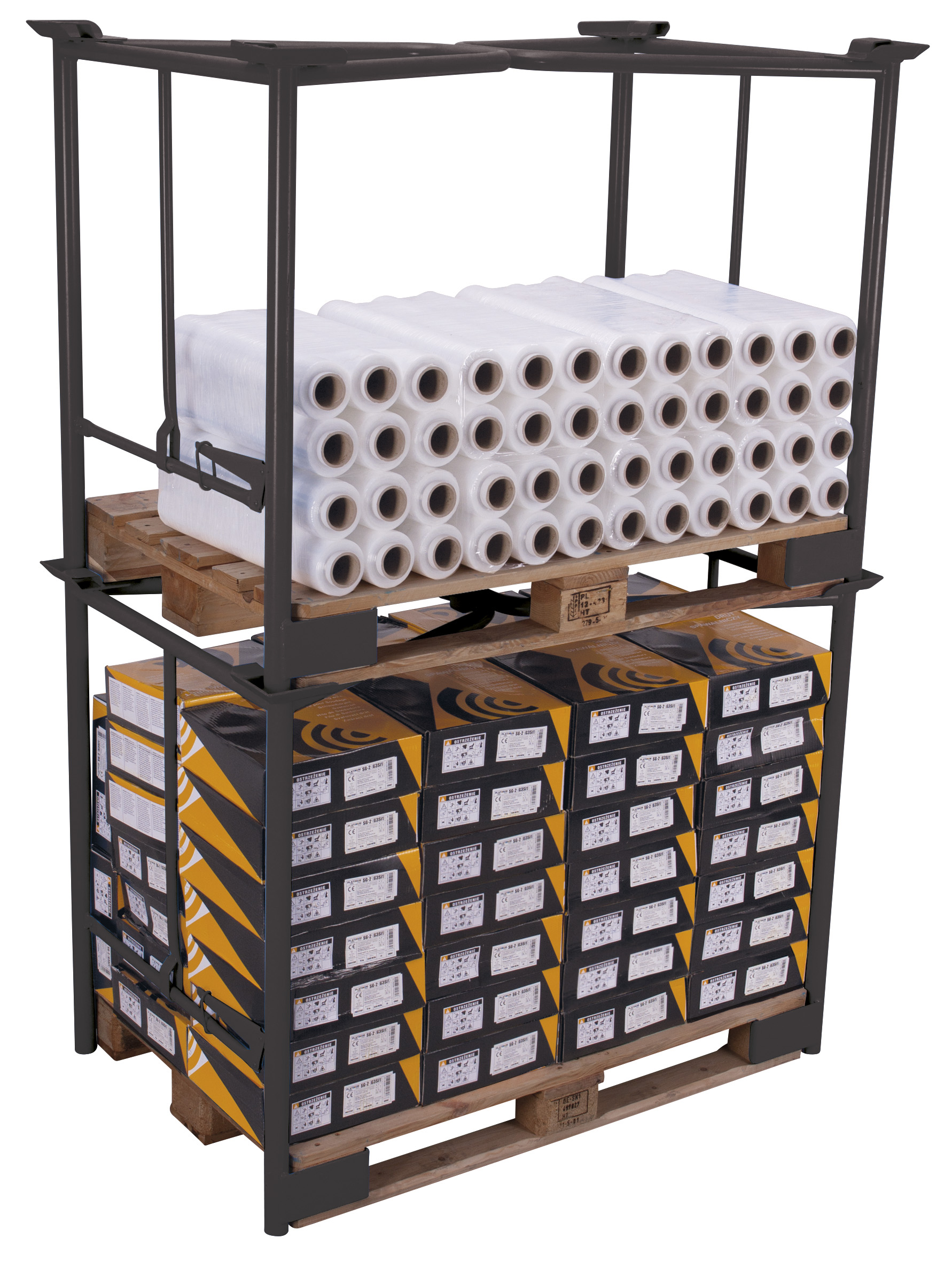 Robuster Palettenaufsatz Typ 65K, 1200 × 1000 mm, 1600 mm Höhe, 750 kg Auflast, RAL 7016, ideal für Lager & Transport