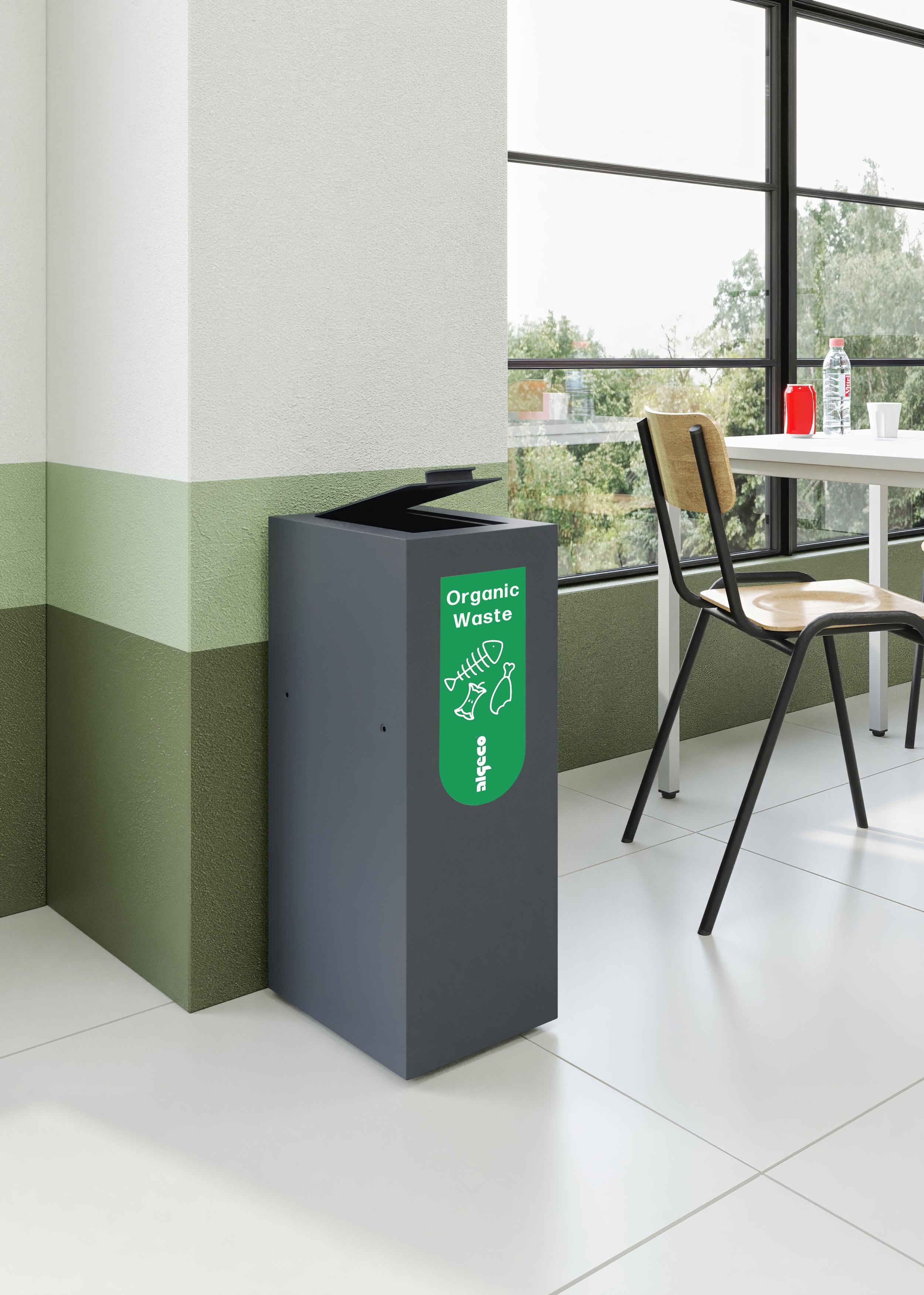 Recycling-Mülleimer mit Cover, Softclose-Funktion, 263 × 335 × 700 mm, Farbe Schwarz