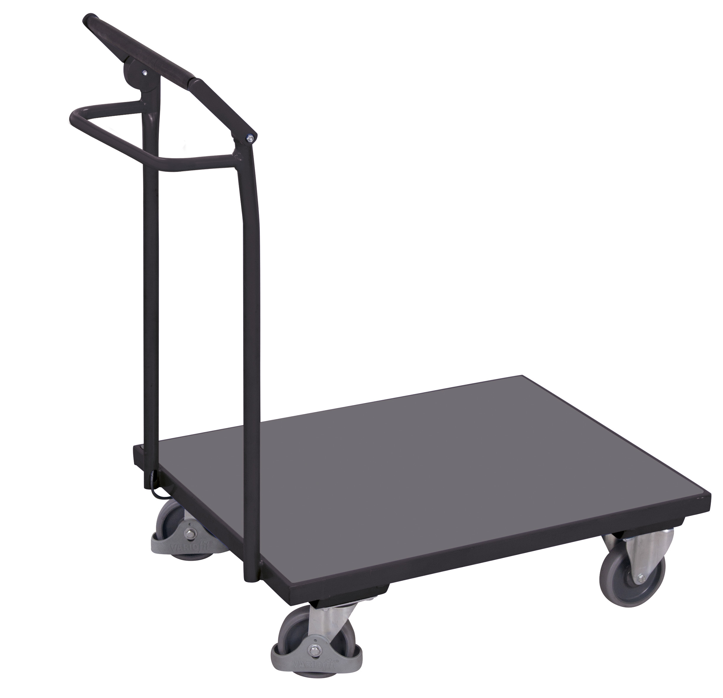 Sicherer Schiebebügelwagen 800 × 600 mm mit Totmannbremse, 250 kg Traglast, RAL 7016, ideal für Werkstatt und Lager Sicherer Schiebebügelwagen 800 × 600 mm mit Totmannbremse, 250 kg Traglast, RAL 7016, ideal für Werkstatt und Lager