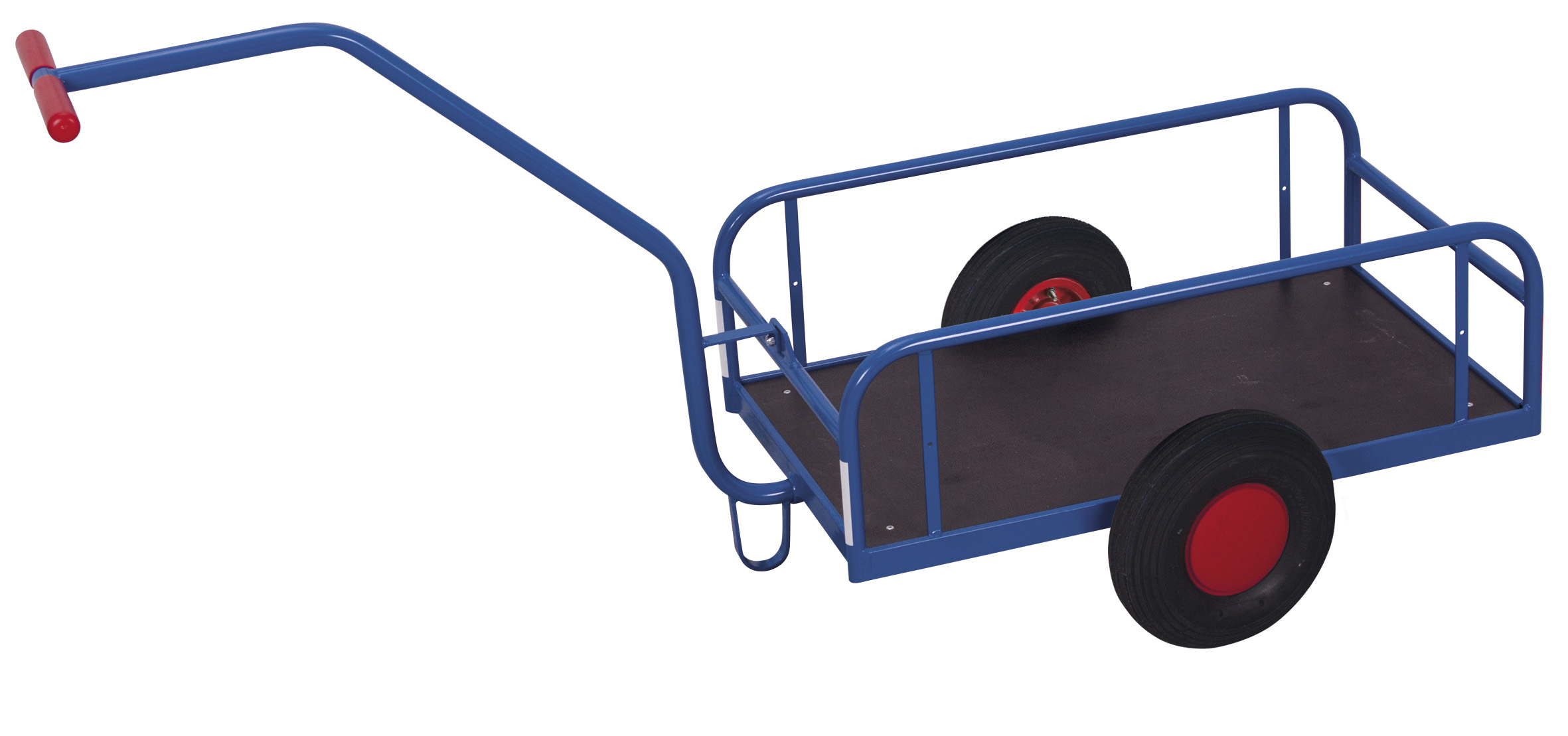 Robuster Handwagen ohne Bordwand, Luftbereifung, 200 kg Traglast, RAL 5010, 1230 × 675 mm Robuster Handwagen ohne Bordwand, Luftbereifung, 400 kg Traglast, RAL 7016, 1440 × 950 mm
