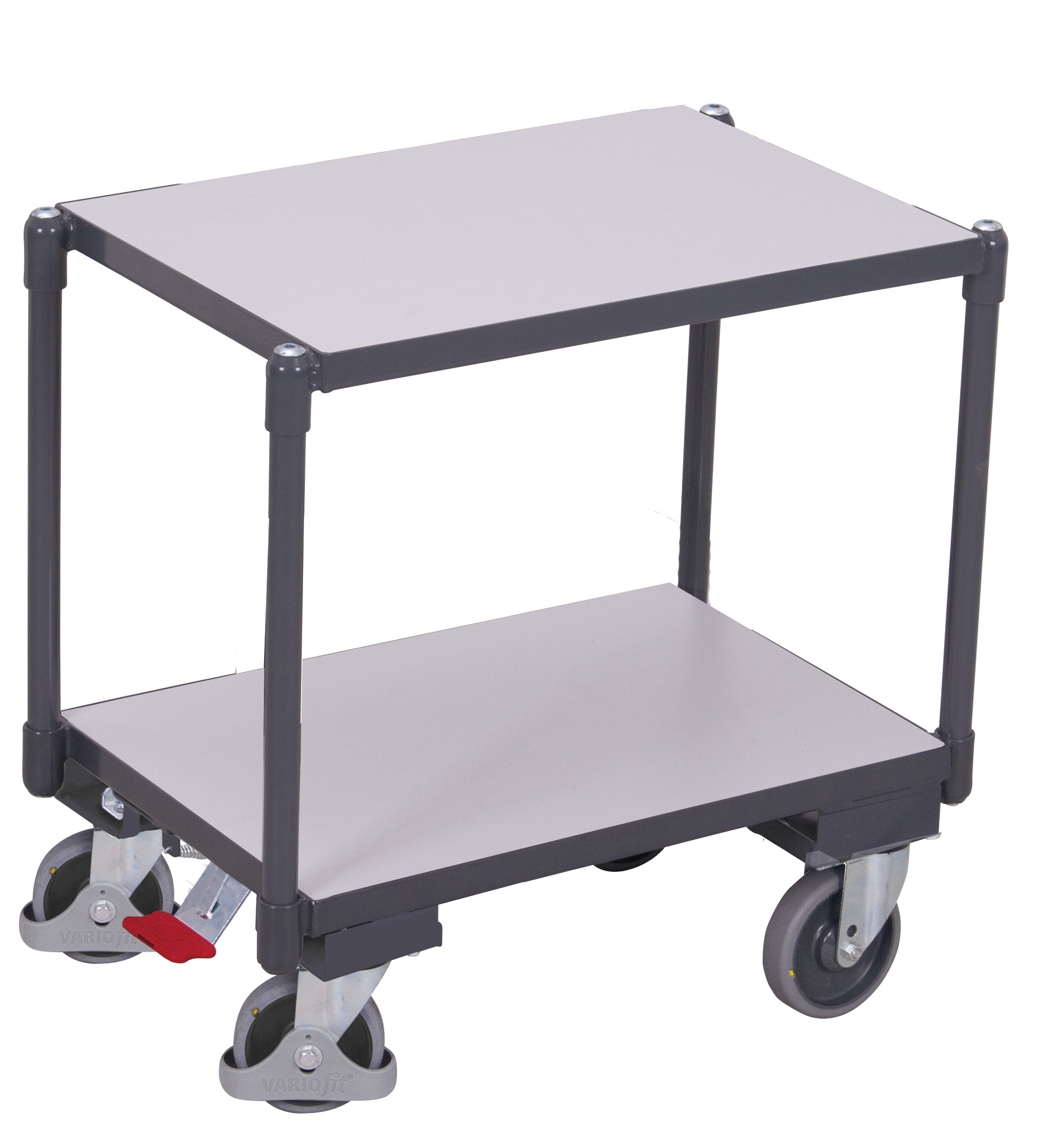 Kompakter ESD-Plattformroller 675 × 415 mm mit 2 bündigen Ladeflächen, RAL 7024, für EPA-Arbeitsbereiche Kompakter ESD-Plattformroller 675 × 415 mm mit 2 bündigen Ladeflächen, RAL 7024, für EPA-Arbeitsbereiche
