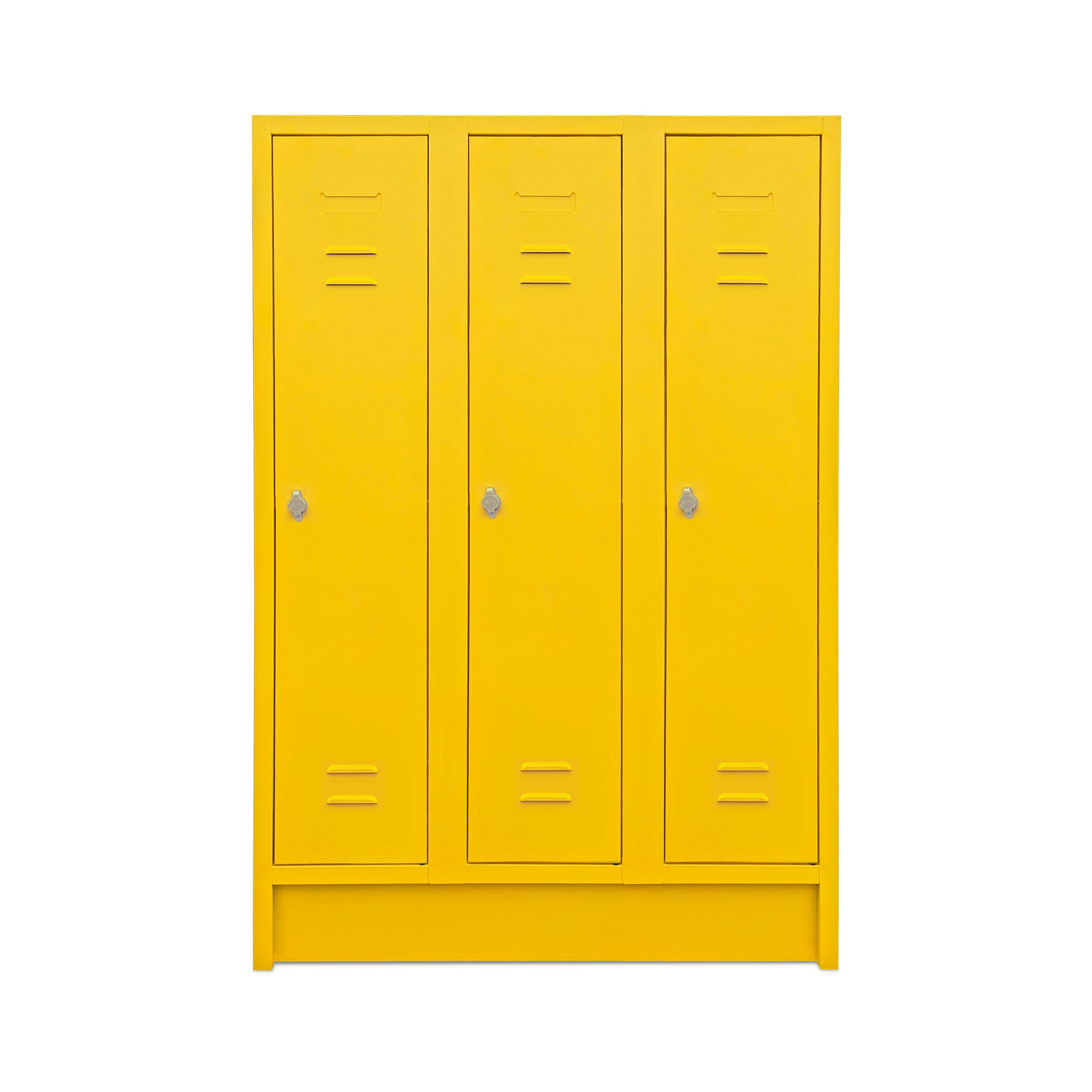 Farbenfr Ordnerhöhener Schulspind mit 3 Abteilen – Höhe 1600 mm – Zinkgelb für Ordnung & Sicherheit im Schulalltag