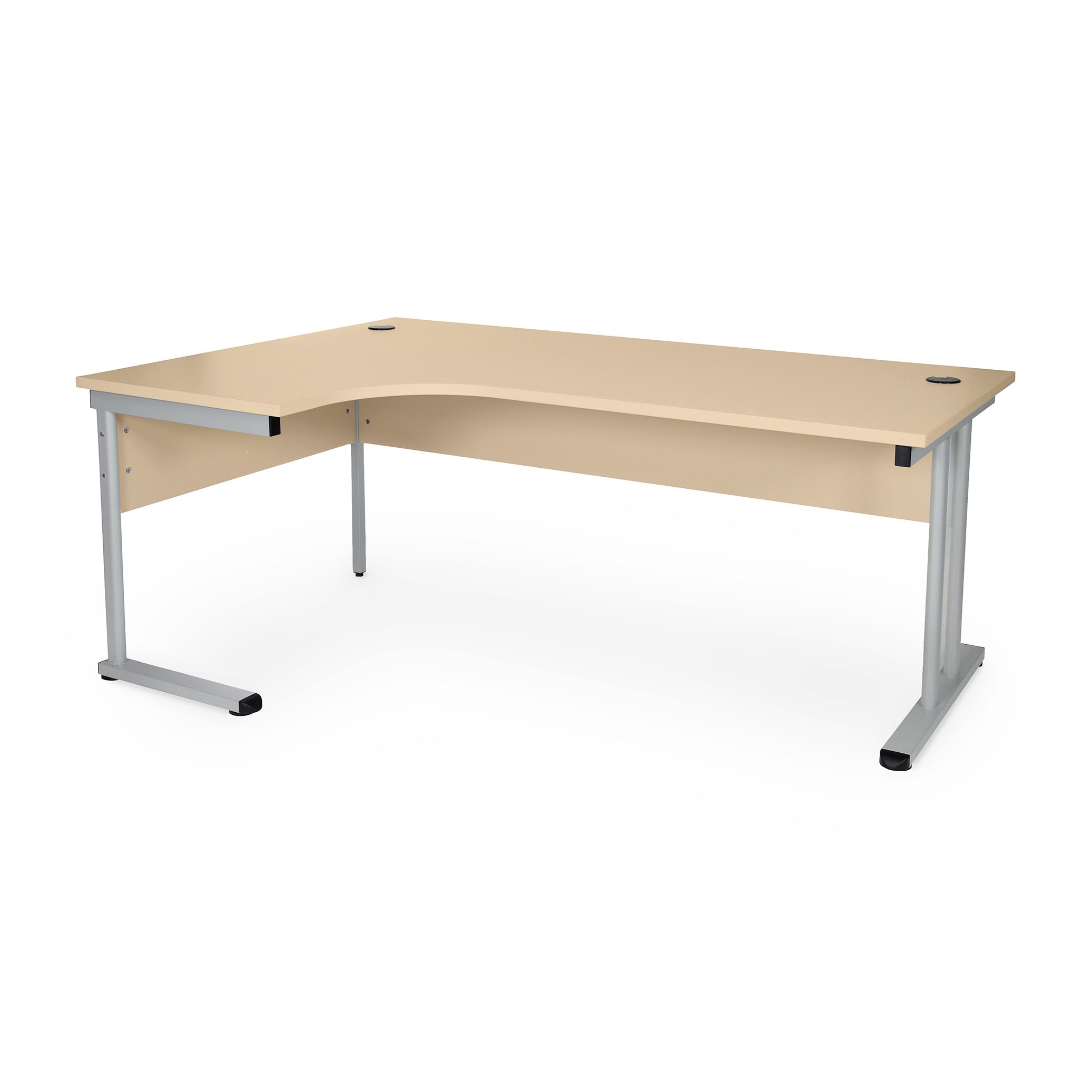 Platzsparender Eckschreibtisch in L-Form mit kurzer Seite links - Höhe 730 mm, Farbe weißaluminium / ahorn