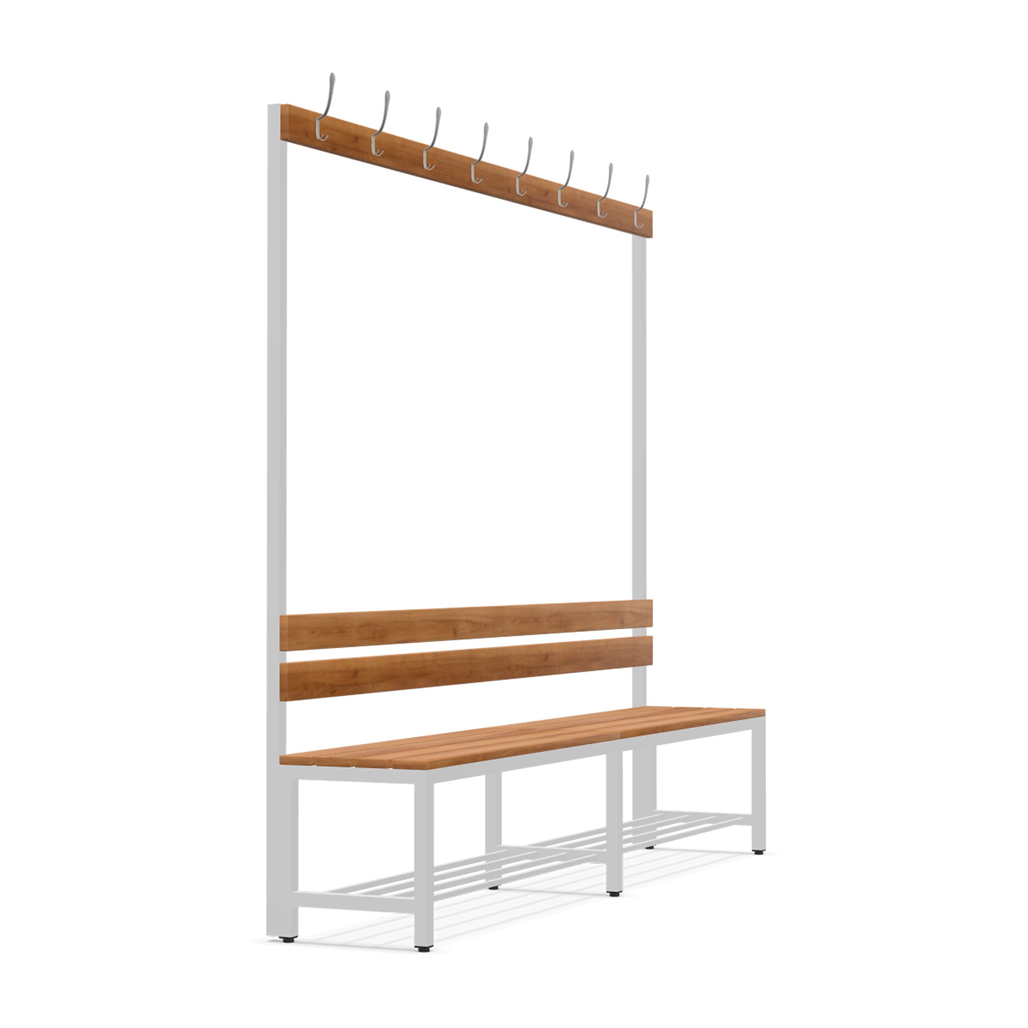 Großzügige Garderobenbank mit Haken und Schuhrost, einseitig – 2000 × 400 × 1800 mm Großzügige Garderobenbank mit Haken und Schuhrost, einseitig – 2000 × 400 × 1800 mm