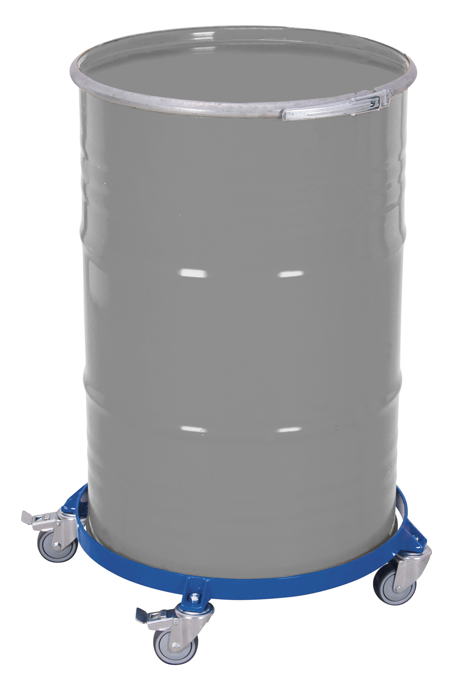 Stabiler Fassroller 715 × 610 × 160 mm für 200-Liter-Fässer, RAL 5010, ideal für Lager & Transport