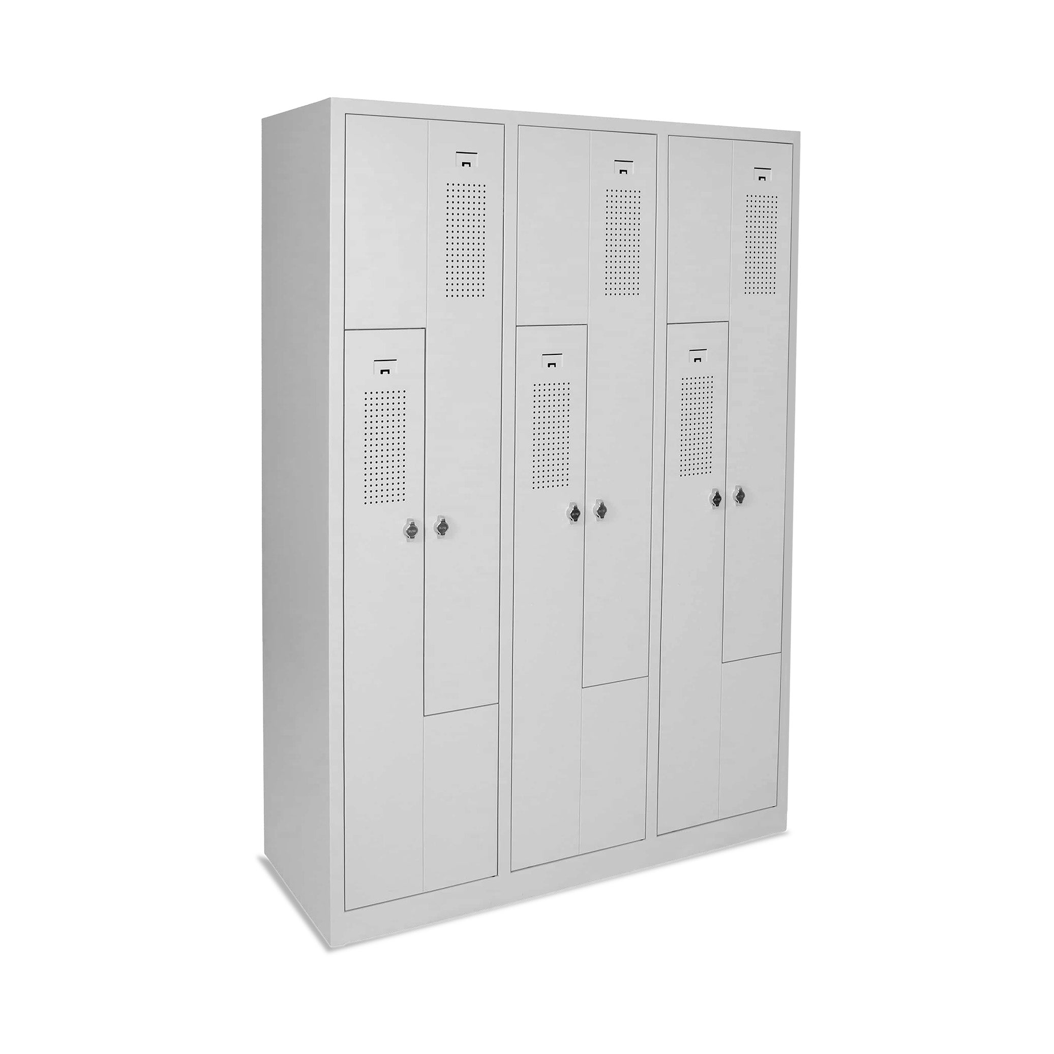 Stabiler Garderoben-Z-Spind mit 6 Drehriegeln, 1185 × 500 × 1800 mm, Farbe lichtgrau