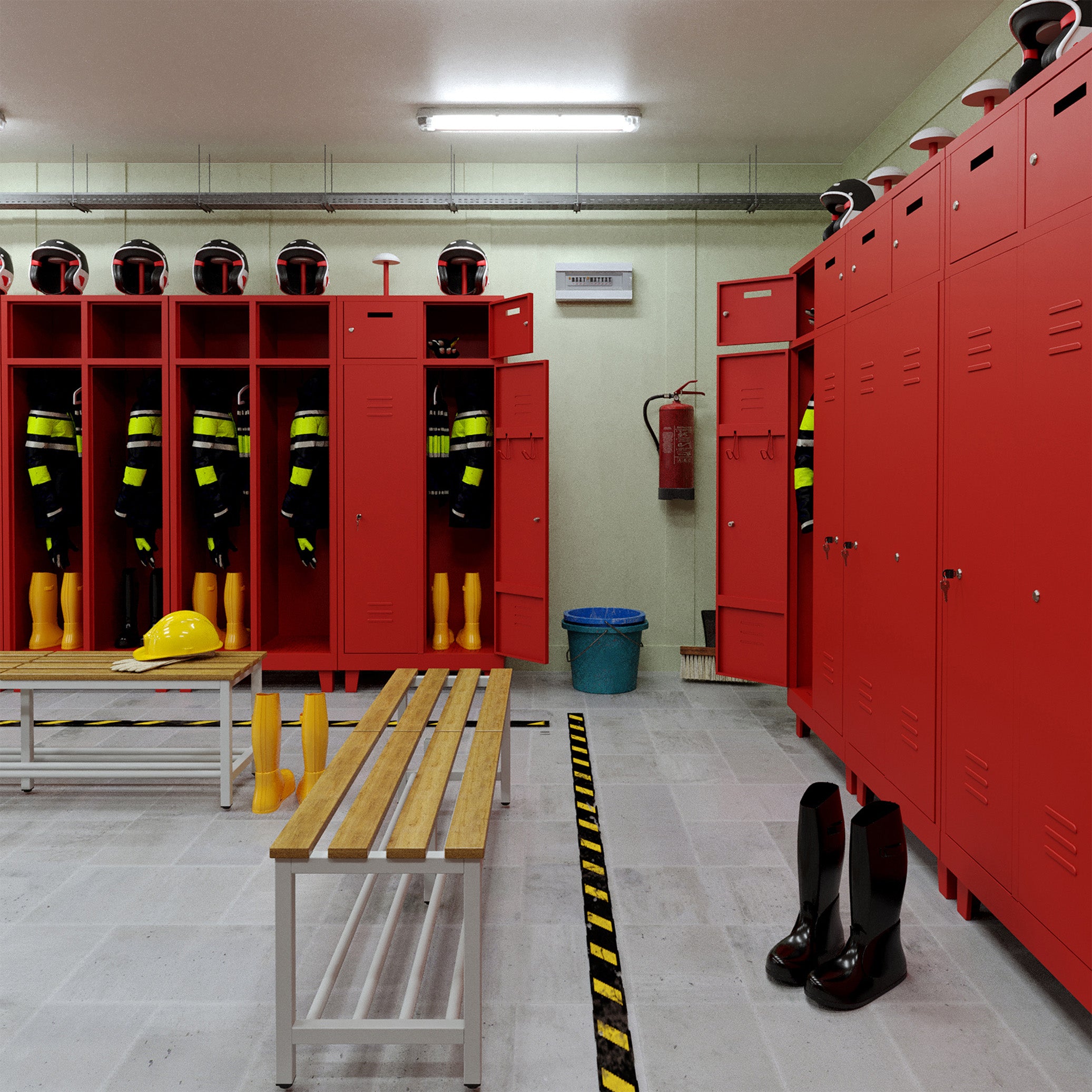 Geräumiger Feuerwehrschrank 1185 × 500 × 1800 mm, Farbe feuerrot, 3 abteile