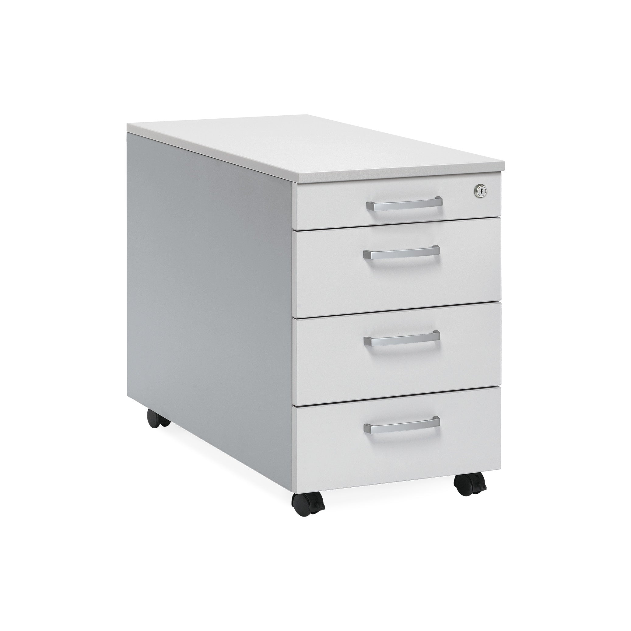 Rollcontainer mit 800 mm Tiefe, Dekor Weißaluminium/Grau/Grau – stabil & vielseitig einsetzbar Rollcontainer mit 800 mm Tiefe, Dekor Weißaluminium/Grau/Grau – stabil & vielseitig einsetzbar