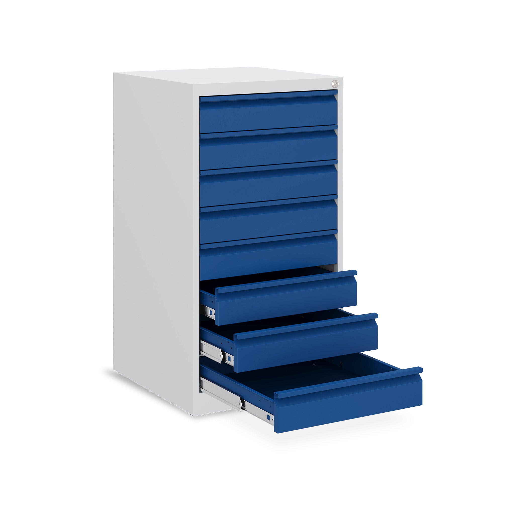 Stabiler Schubladenschrank 500 × 500 × 900 mm – mit 8 Schubladen, Farbe lichtgrau / enzianblau Stabiler Schubladenschrank 500 × 500 × 900 mm – mit 8 Schubladen, Farbe lichtgrau / enzianblau