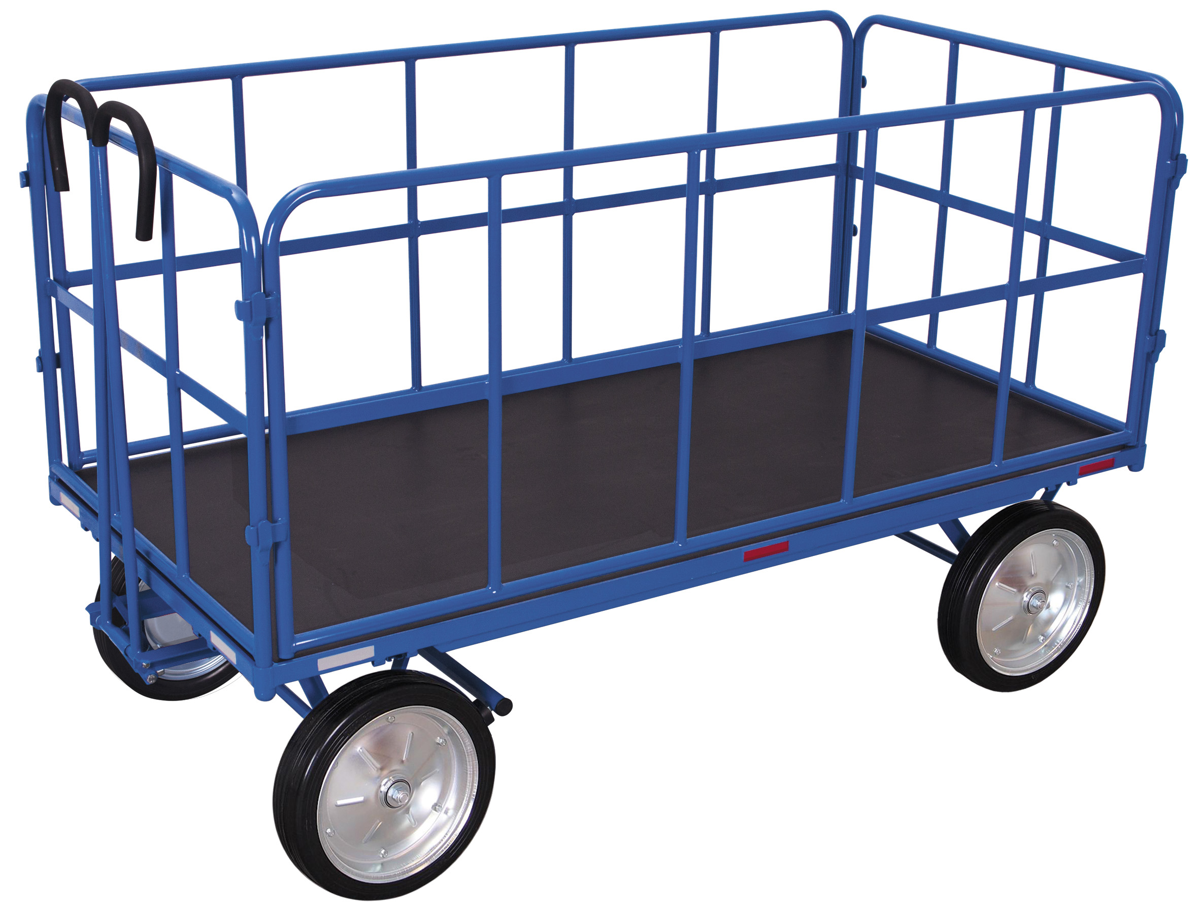 Geräumiger Handpritschenwagen 2065 × 1015 mm mit 4 Rohrgitterwänden, 1250 kg Traglast, Vollgummibereifung, RAL 5010 Robuster Handpritschenwagen 1665 × 815 mm mit 4 Rohrgitterwänden, 1000 kg Traglast, Luftbereifung, RAL 7016