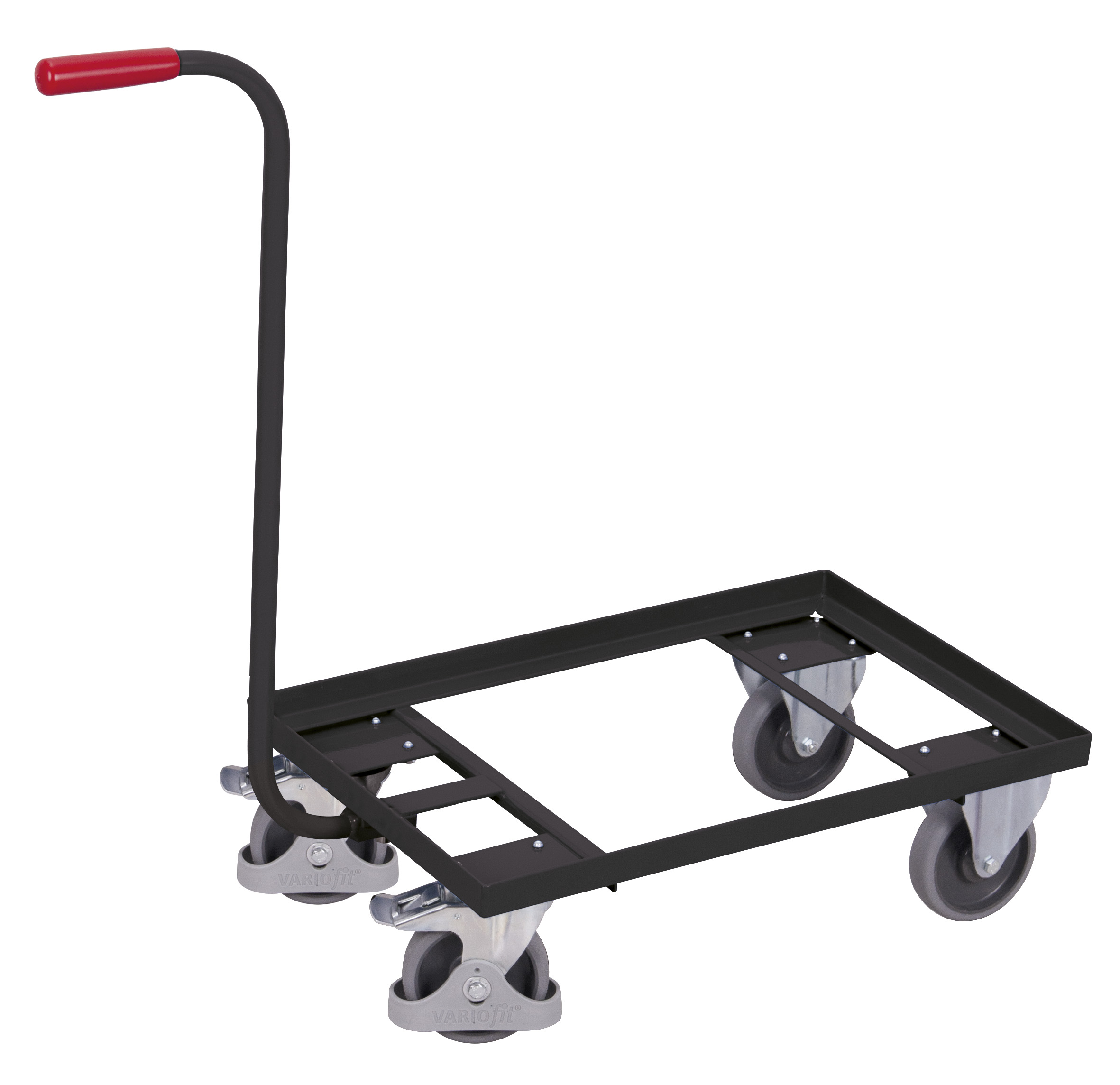 Kompakter Griffroller 890 × 420 mm mit offener Ladefläche, 250 kg Traglast, RAL 7016, ideal für Lager & Transport Kompakter Griffroller 890 × 420 mm mit offener Ladefläche, 250 kg Traglast, RAL 7016, ideal für Lager & Transport