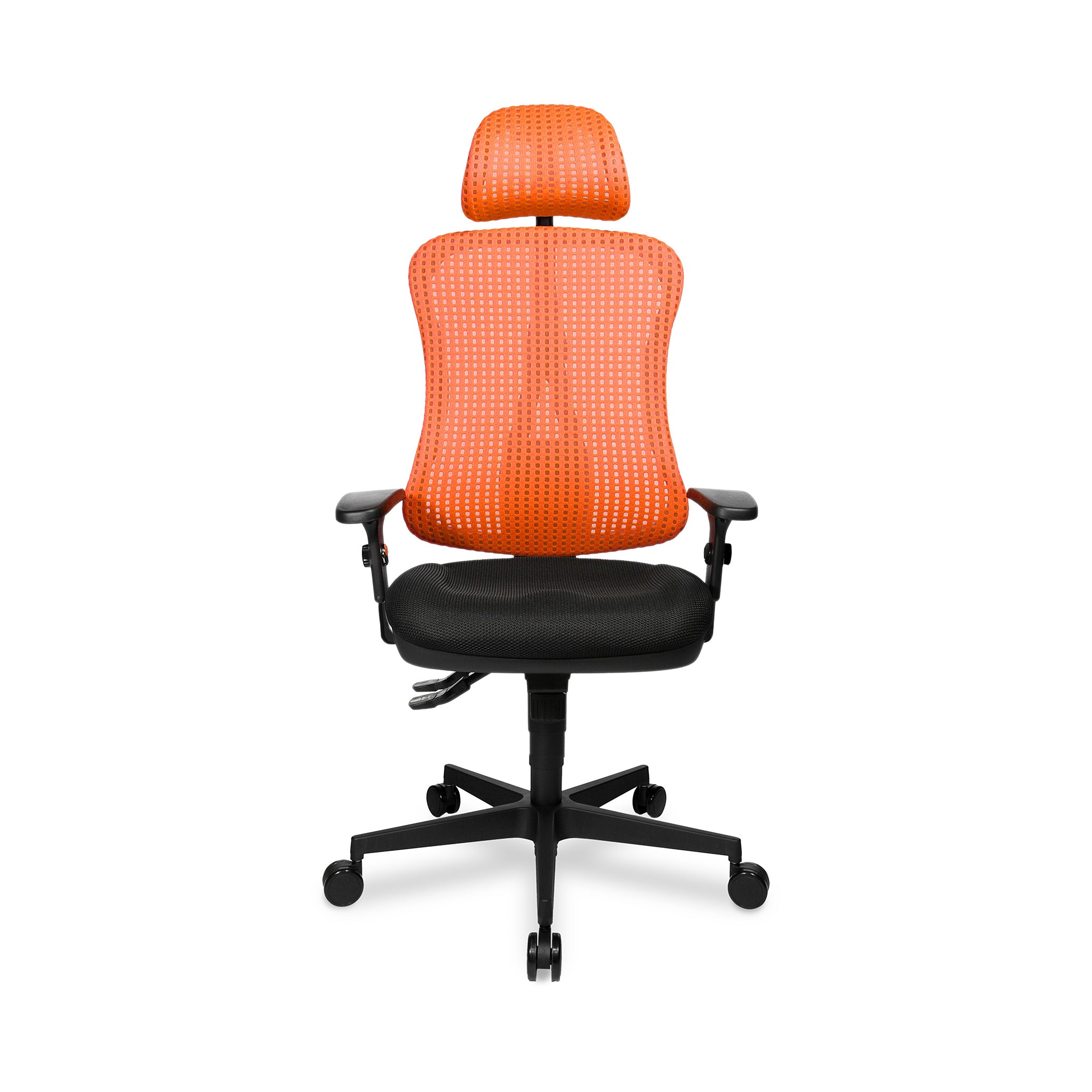 Bürodrehstuhl Headpoint – Ergonomischer Bürostuhl mit Armlehnen & Kopfstütze, Korall Rot | GS geprüft