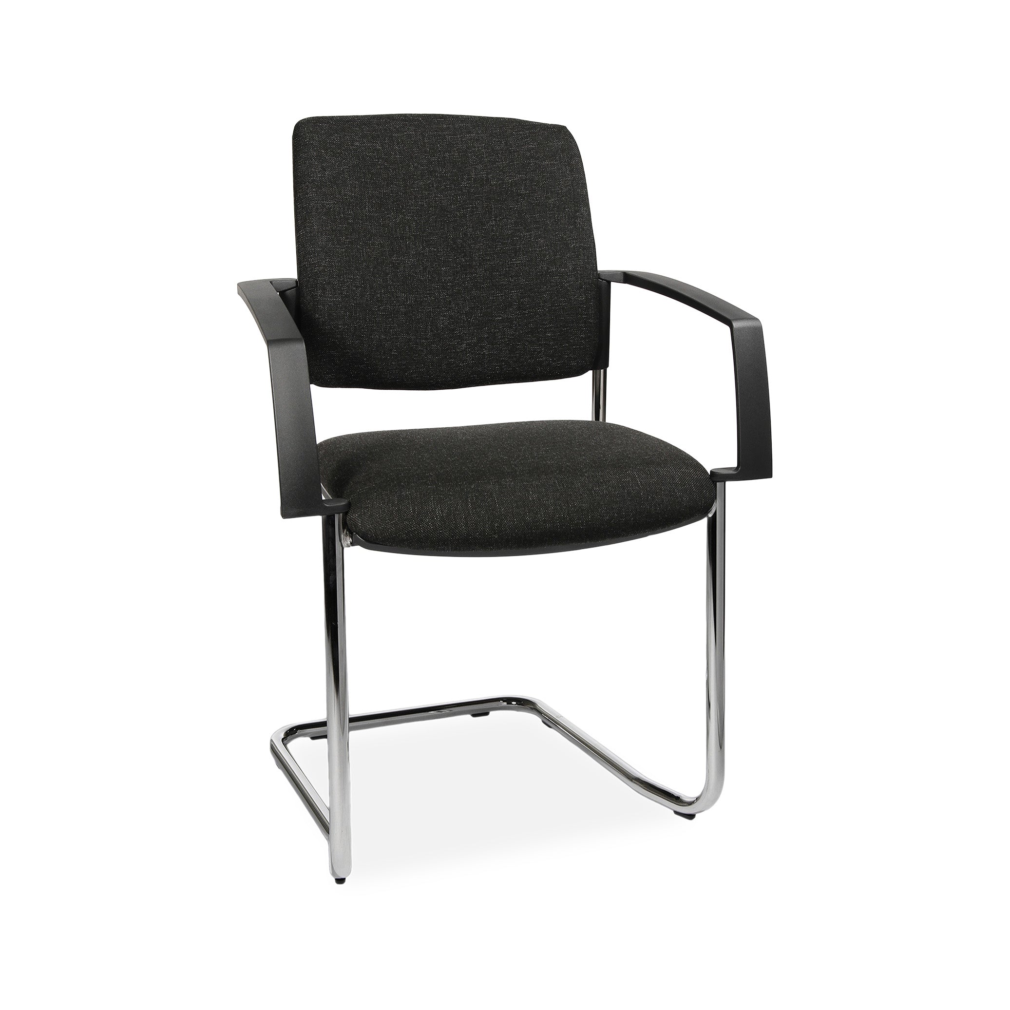Freischwinger BTOB 20 mit Polsterrücken und Chromgestell – stapelbar bis 6 – für Seminar & Meeting – Anthrazitfarbenes Polster – elegant & bequem