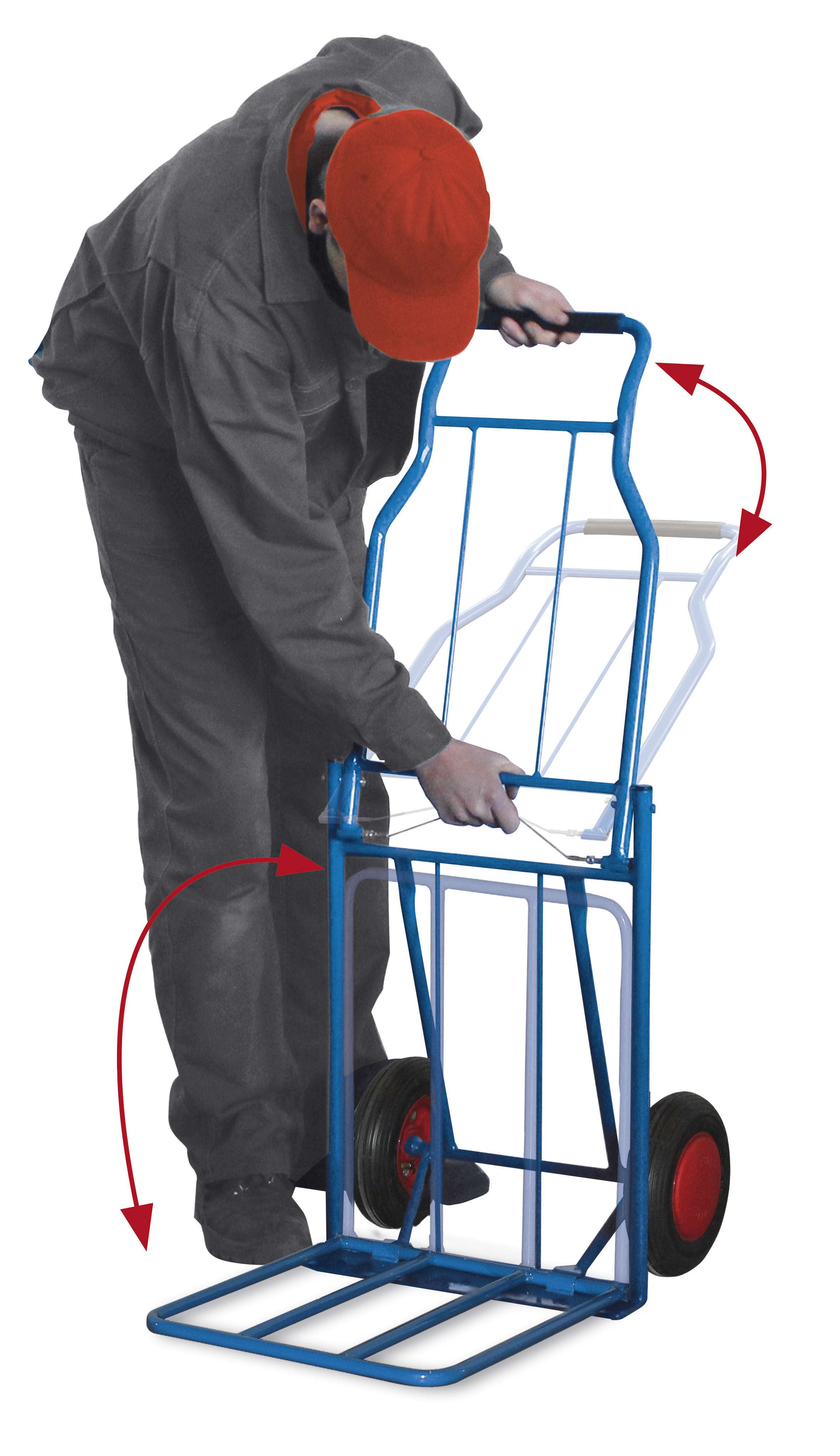 Leichte Klappkarre 430 x 715 x 1165 mm, 80 kg Traglast, Luftbereifung, RAL 5010, ideal für Transport & Lager