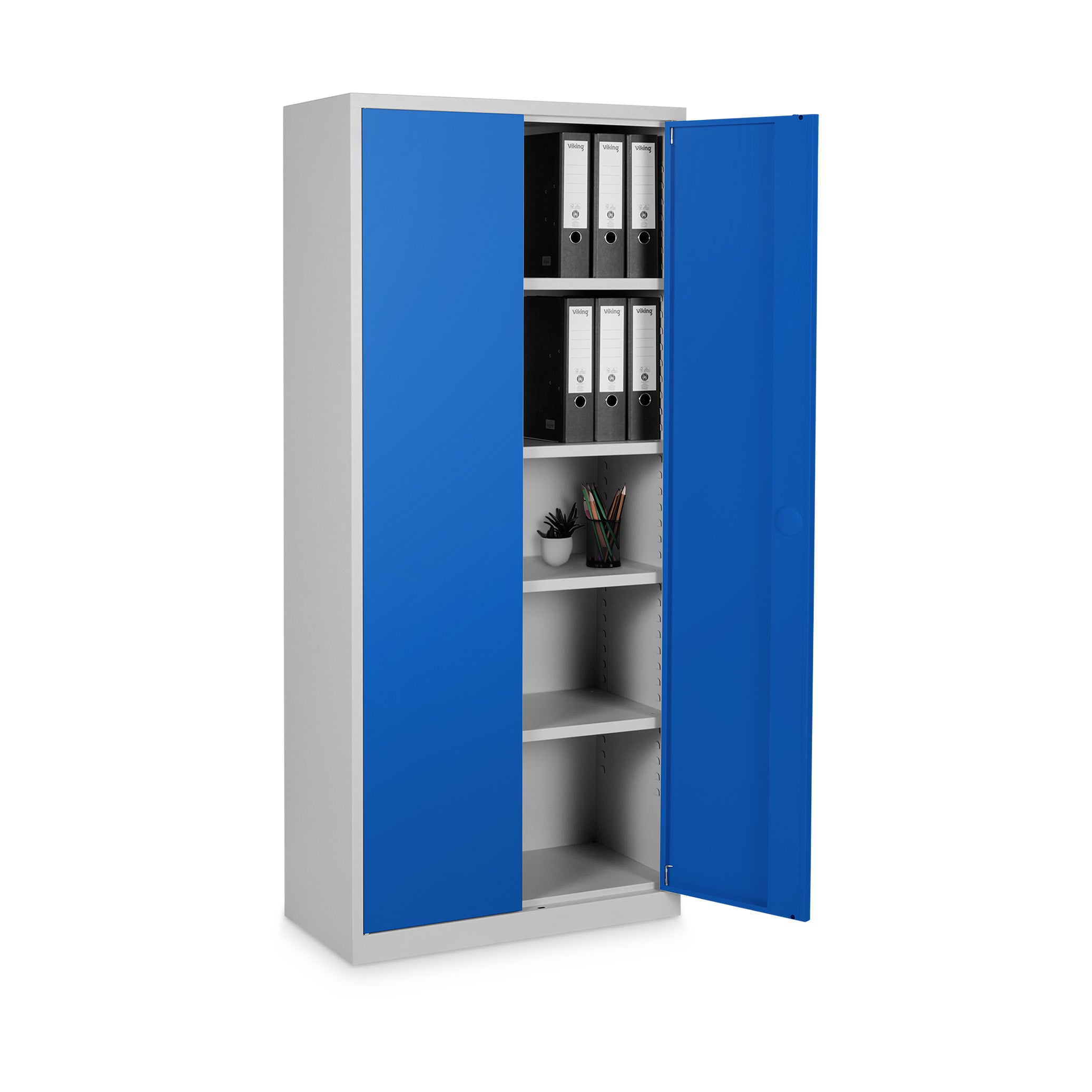 Vielseitiger Flügeltürenschrank 800 × 380 × 1800 mm, Farbe Lichtgrau/Enzianblau, 4,5 Ordnerhöhen