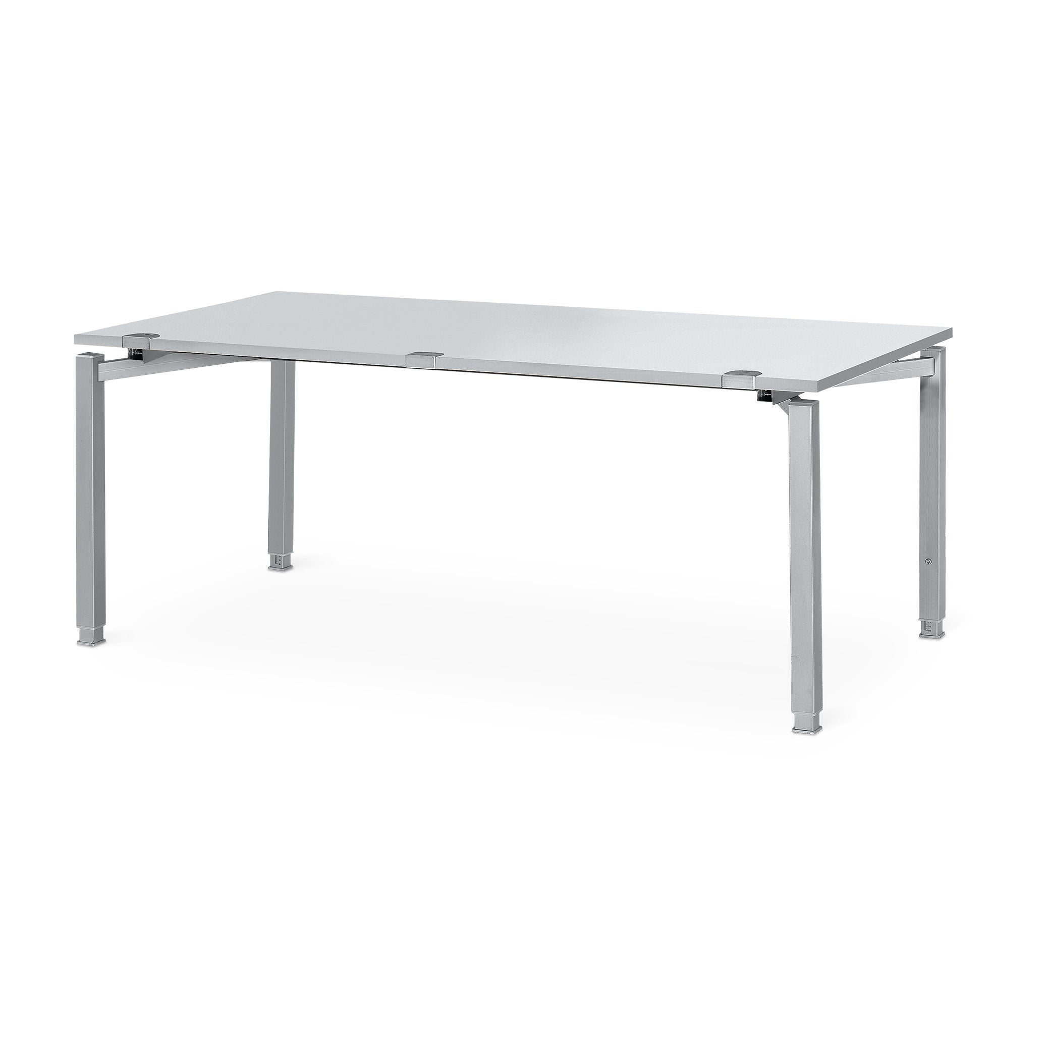 Stabiler Schreibtisch 2000 × 800 mm, manuell höhenverstellbar 680–820 mm, Dekor Weißaluminium / Grau