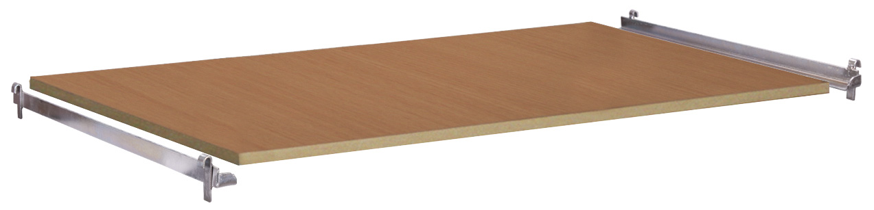 Stabiler MDF-Etagenboden 1000 × 660 mm mit Winkelprofil, 80 kg Traglast, Farbe Buche Stabiler MDF-Etagenboden 1299 × 760 mm mit Winkelprofil, 80 kg Traglast, Farbe Buche