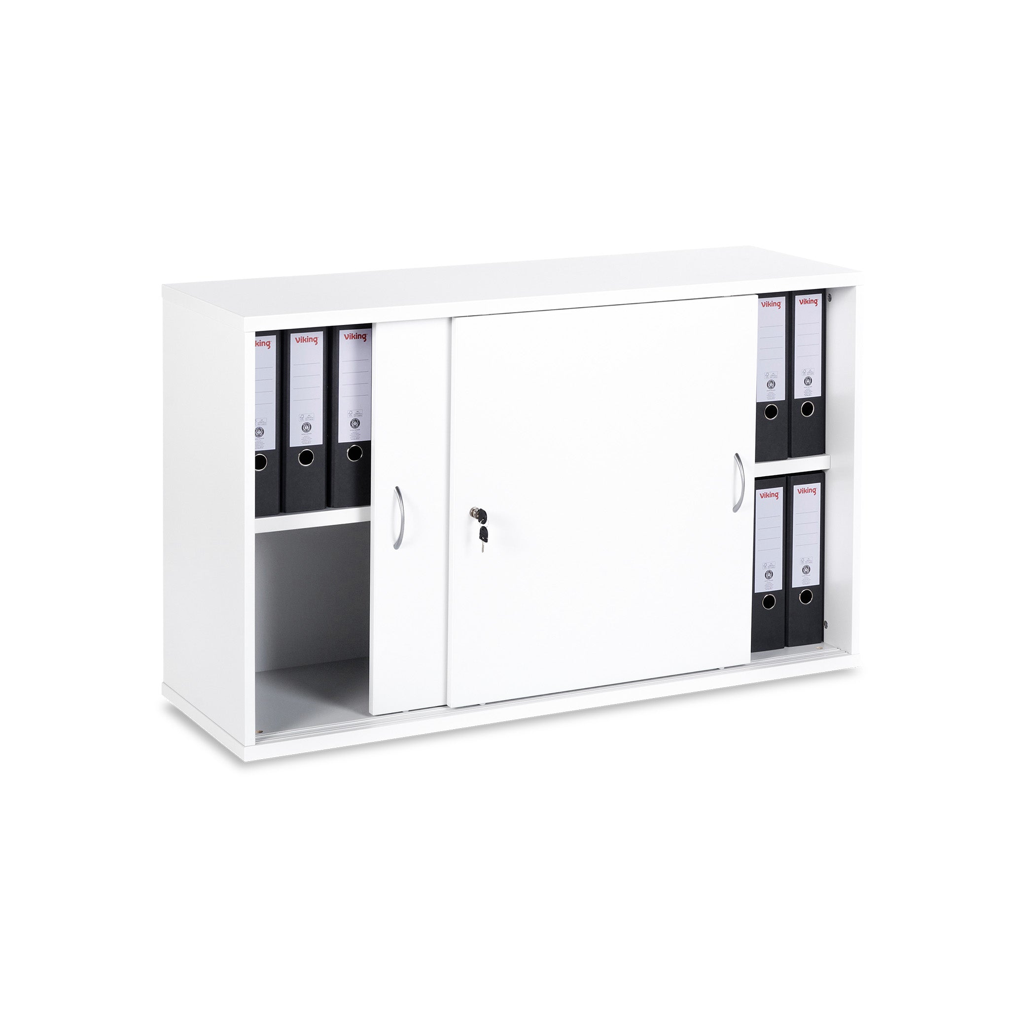 Pflegeleichter Schiebetürenschrank 1200 × 400 × 740 mm, 2 Ordnerhöhen, Farbe Weiß/Weiß