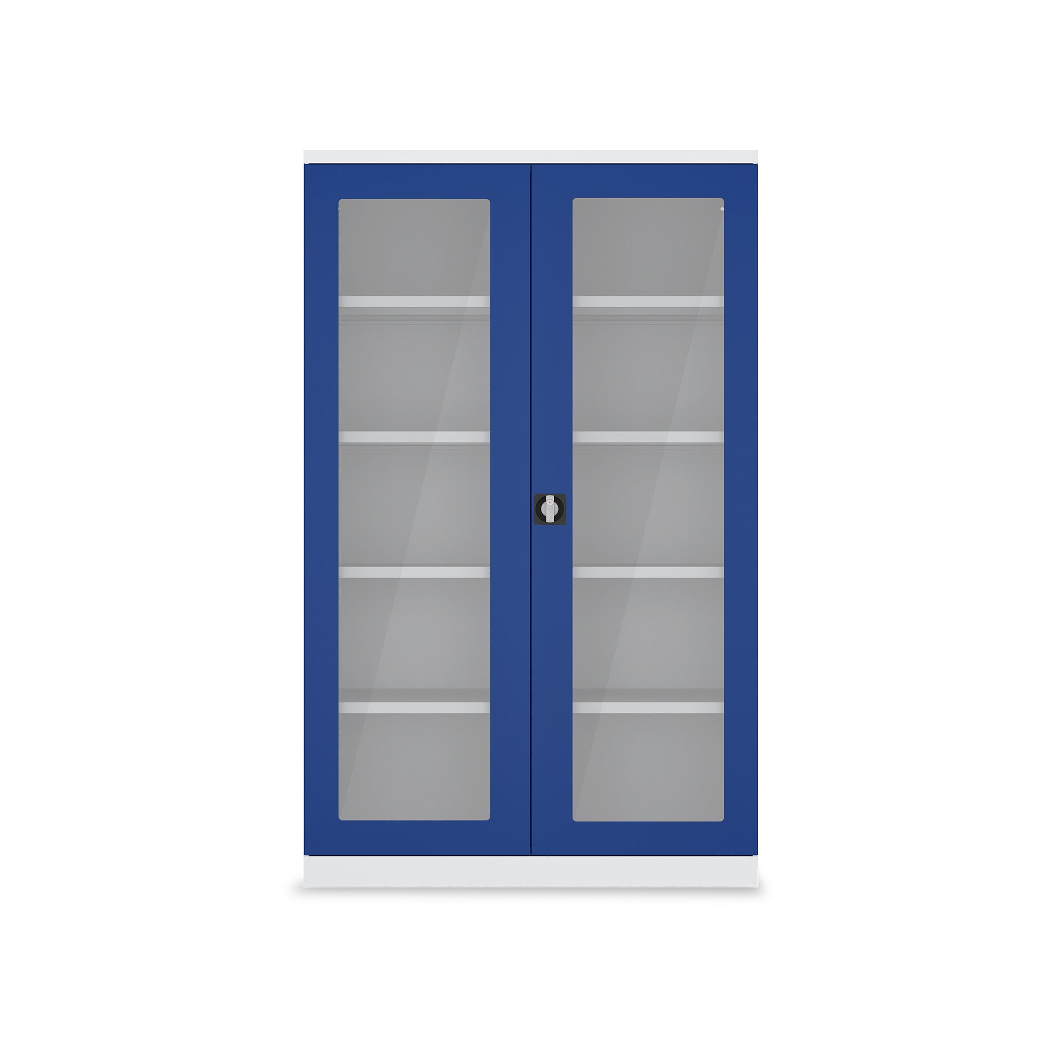 Werkstattschrank mit Acrylglasfenstern 1200 × 660 × 1950 mm – 4 Fachböden, Farbe lichtgrau / enzianblau