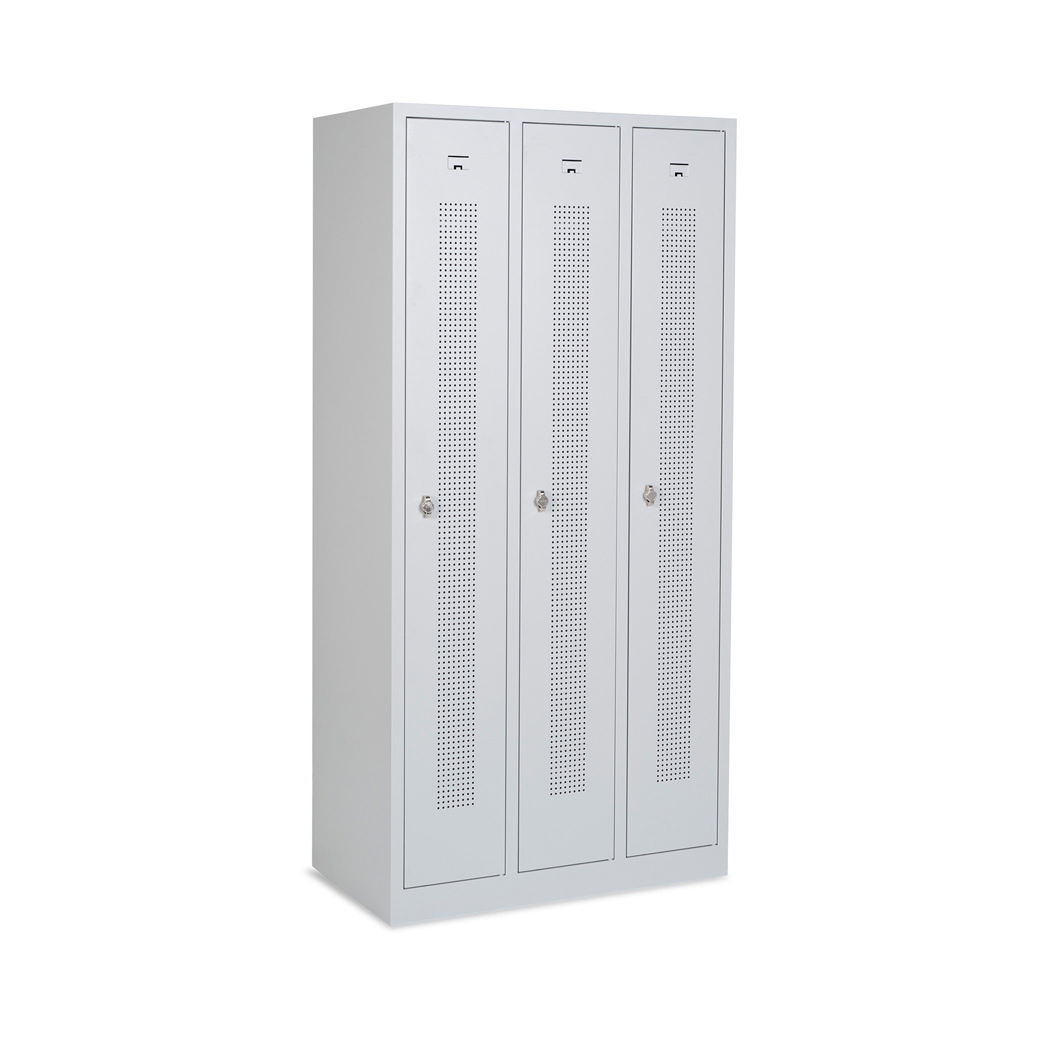 Design-Reihenspind 3-türig 870 × 500 × 1800 mm mit Lochreihen, Farbe lichtgrau / lichtgrau