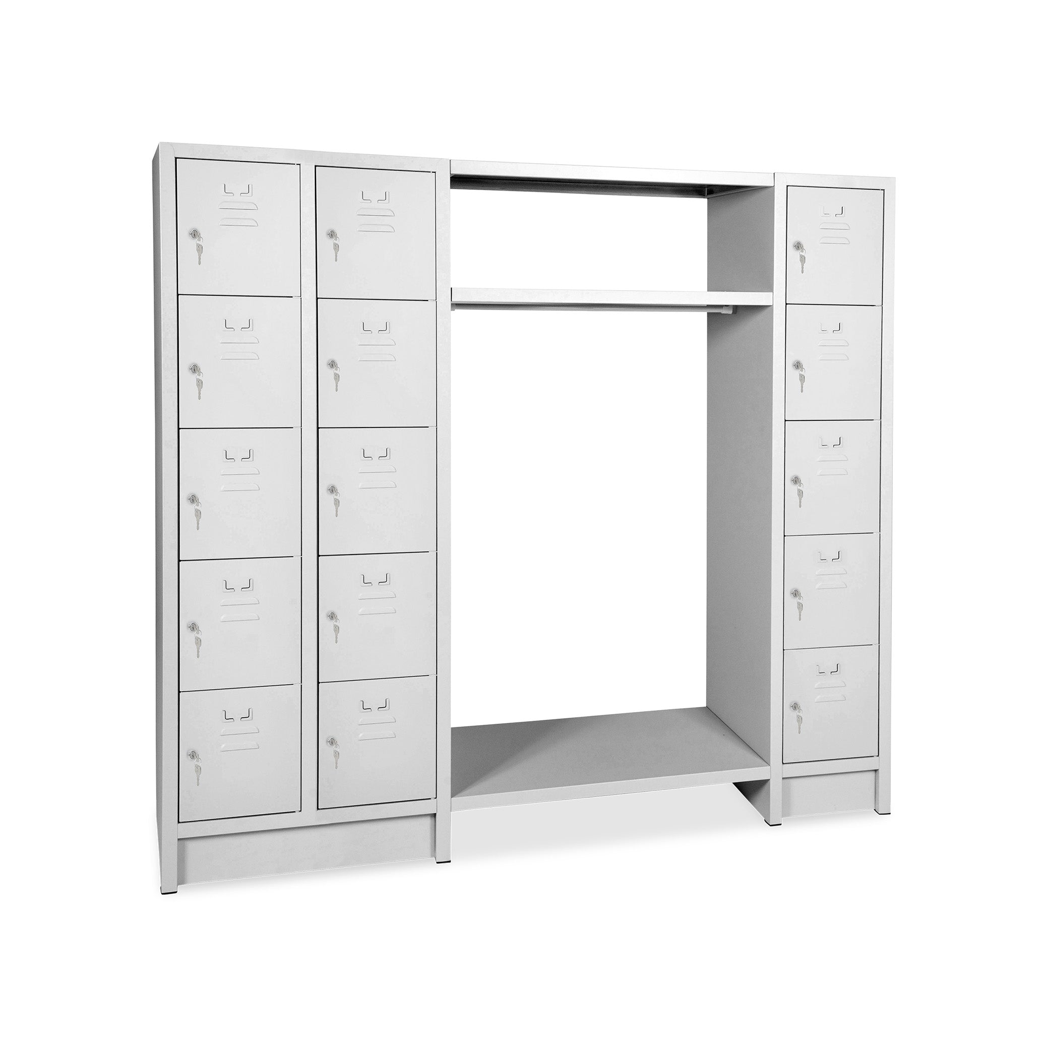 Geräumige Schließfachgarderobe 1 Abteil 400 mm mit 15 Fächern – Maximale Ordnung für Betriebe & Schulen Geräumige Schließfachgarderobe mit 15 Türen und Kleiderstange, 1740 × 500 × 1800 mm, Farbe lichtgrau