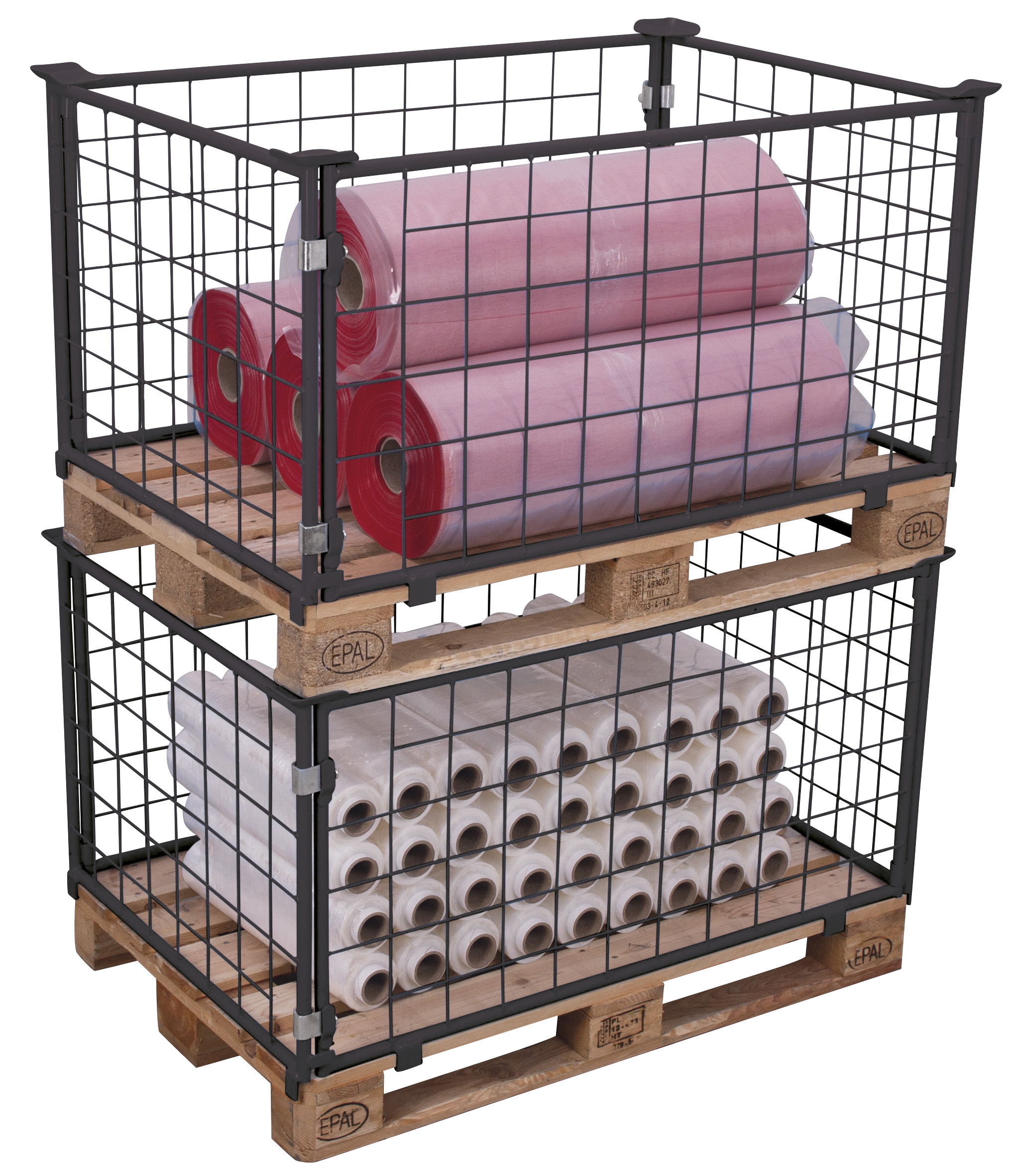 Vielseitiger Palettenaufsatz Typ 62, Nutzhöhe 600 mm, für Euro- und Industriepaletten, RAL 7016, 1200 × 1000 mm