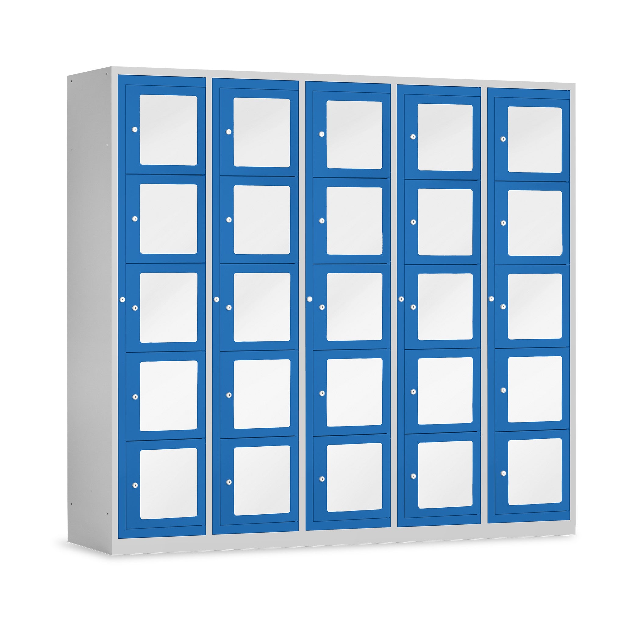 Schliessfachschrank mit Sichtfenster 5 Abteile 1500 mm breit Lichtgrau Enzianblau Grosse Kapazitaet und Sicherheit