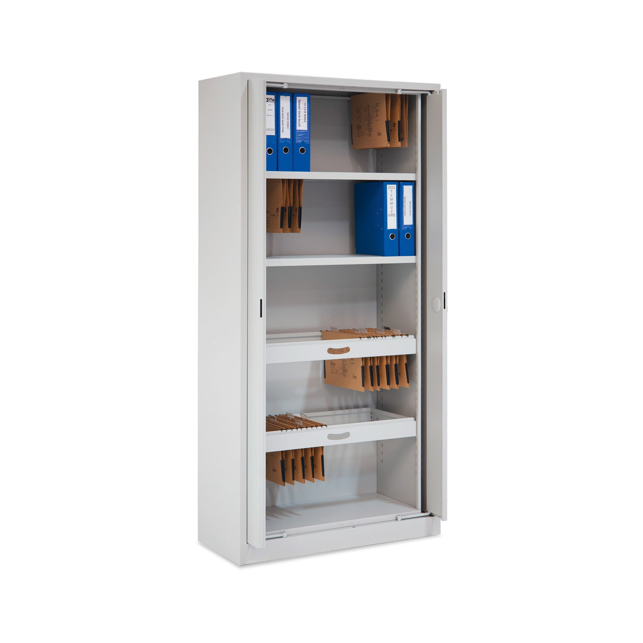 Vielseitiger Einschwenk-Flügeltürenschrank 950 × 420 × 1950 mm, Farbe lichtgrau Vielseitiger Einschwenk-Flügeltürenschrank 950 × 420 × 1950 mm, Farbe lichtgrau
