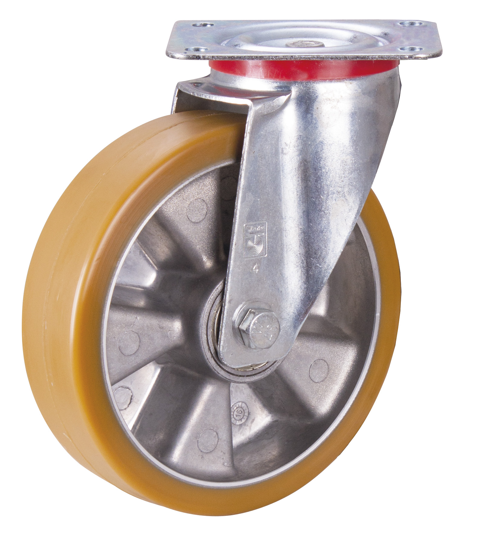 Robuste Lenkrolle 200 mm aus Polyurethan, 500 kg Traglast, Bauhöhe 235 mm, verschleißfest Robuste Lenkrolle 200 mm aus Polyurethan, 500 kg Traglast, Bauhöhe 235 mm, verschleißfest