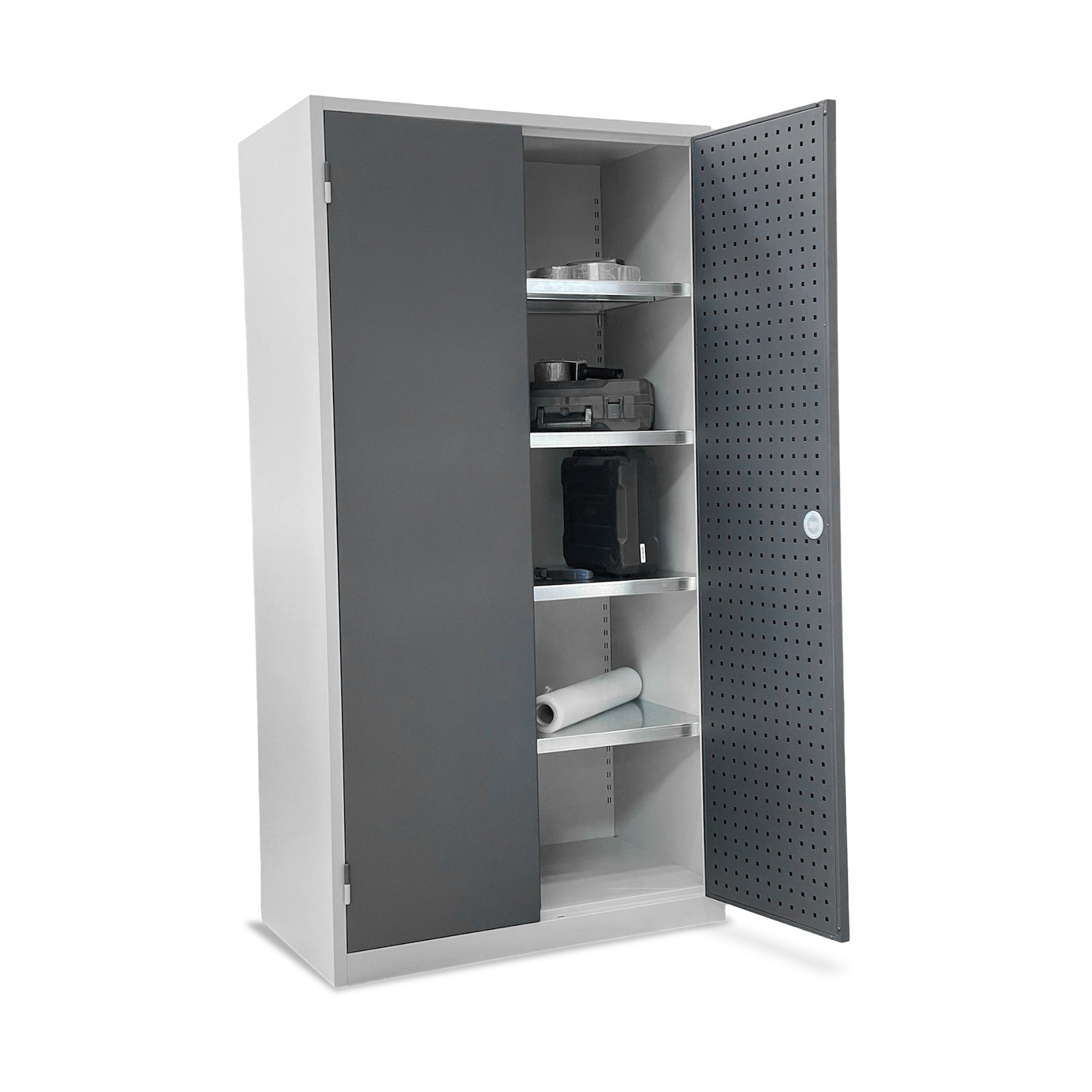 Werkstattschrank 1000 x 600 mm mit 4 Fachböden und 100 kg Tragkraft - robust für Profis - Lichtgrau Anthrazitgrau - bringt Ordnung und Sicherheit